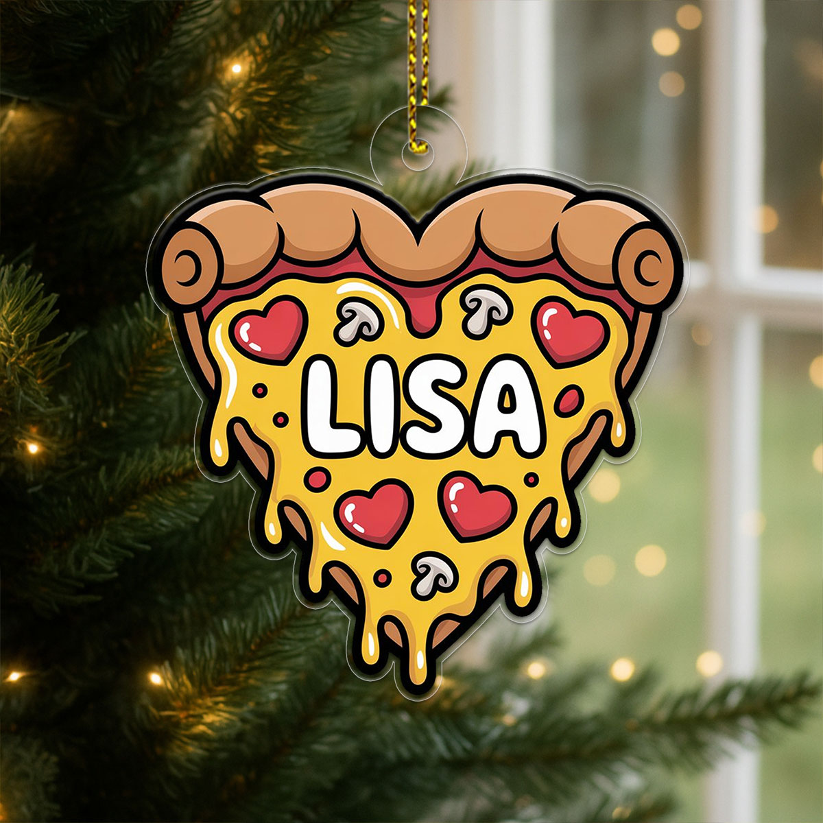 Personalized Heart Pizza Ornament, Custom Pizza Lover Christmas Ornament, Funny Foodie Gift, Holiday Keepsake, Cute Pizza Decoration