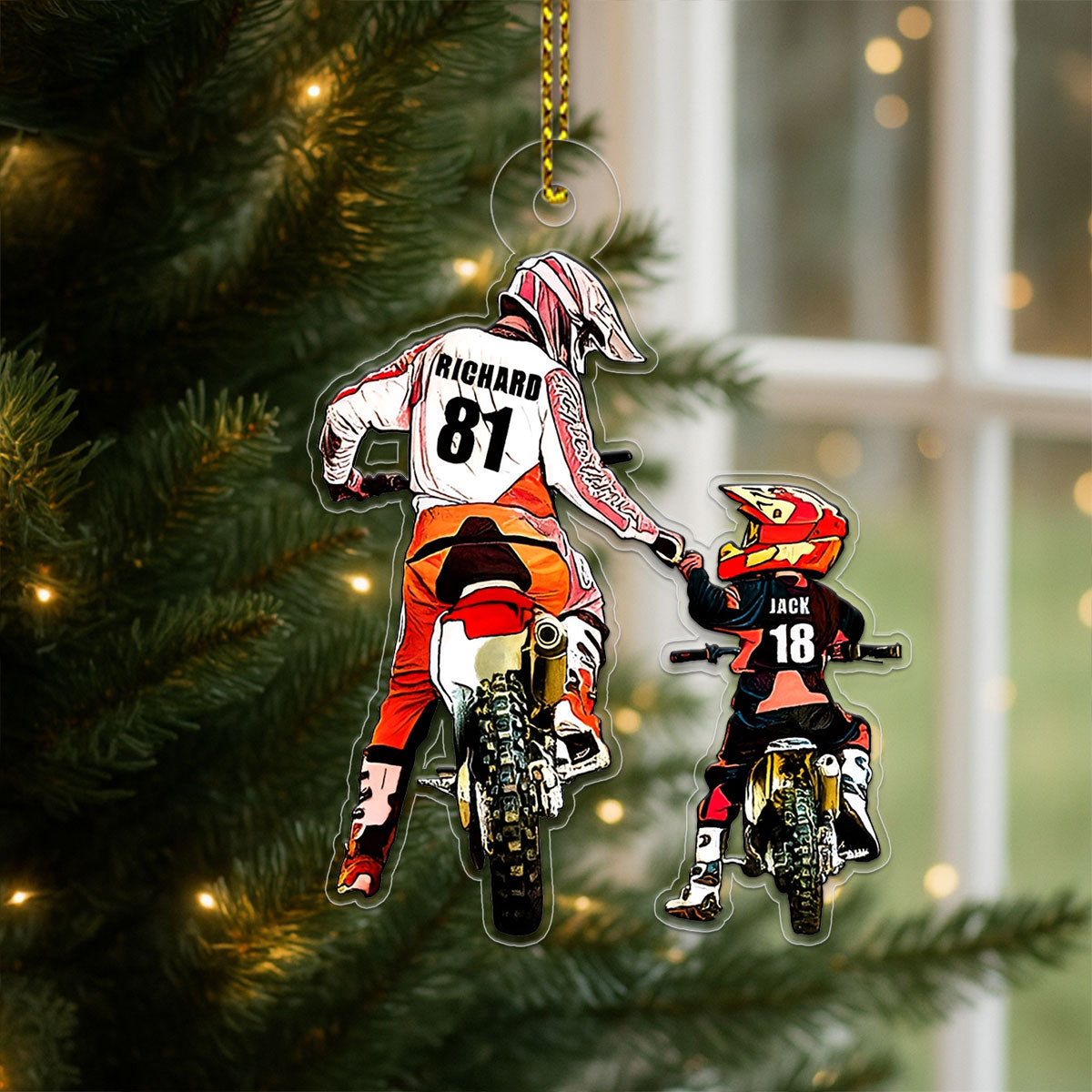 Personalized Motocross Dad And Kid Acrylic Ornament Christmas Gift