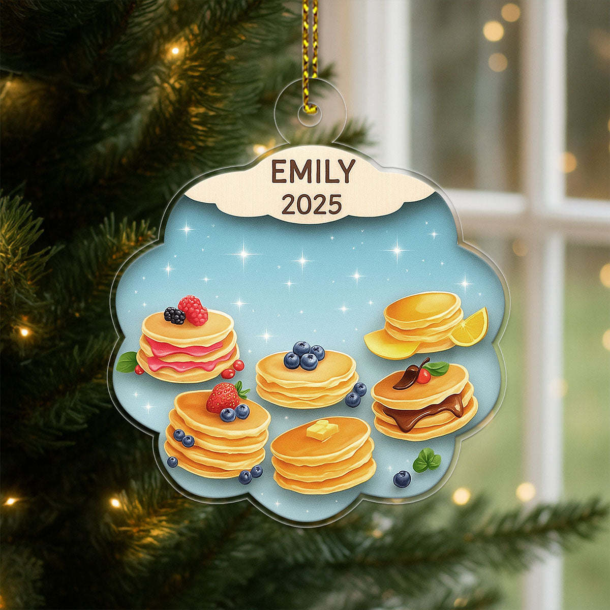 Personalized Pancakes Ornament, Custom Food Christmas Ornament, Breakfast Ornament, Gift for Pancake Lovers, Holiday Keepsake Decoration