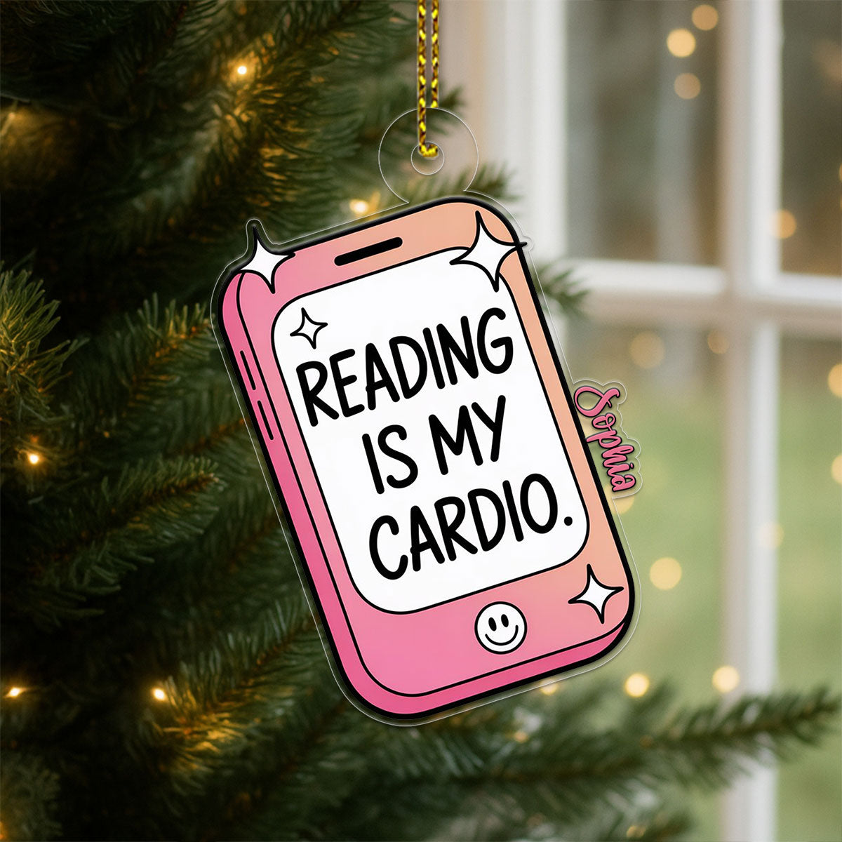 Funny Reading Is My Cardio Kindle Ornament, Personalized Bookworm Christmas Ornament, Custom Holiday Keepsake, Gift for Book Lovers