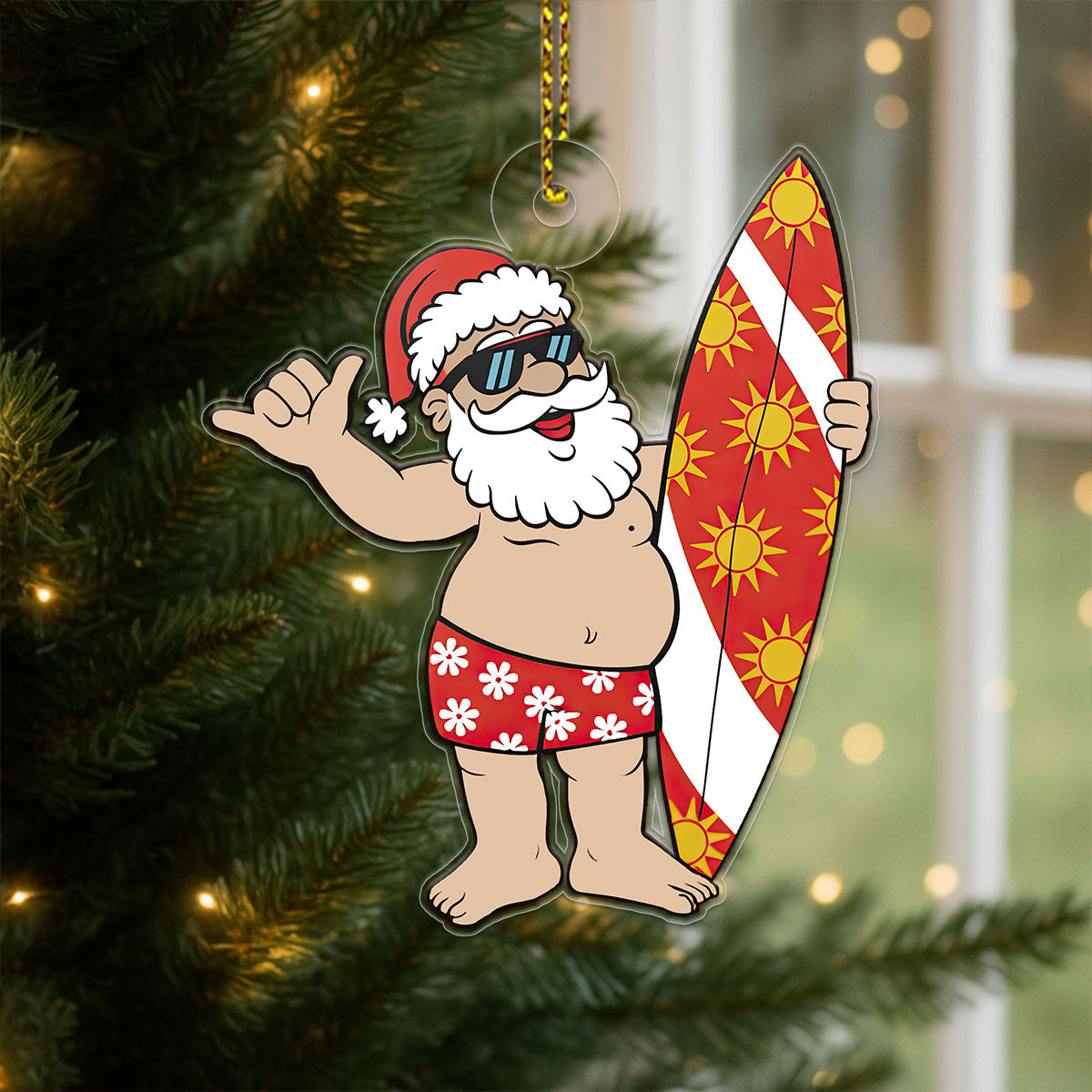 Santa Claus With His Surfboard Acrylic Ornament Christmas Gift
