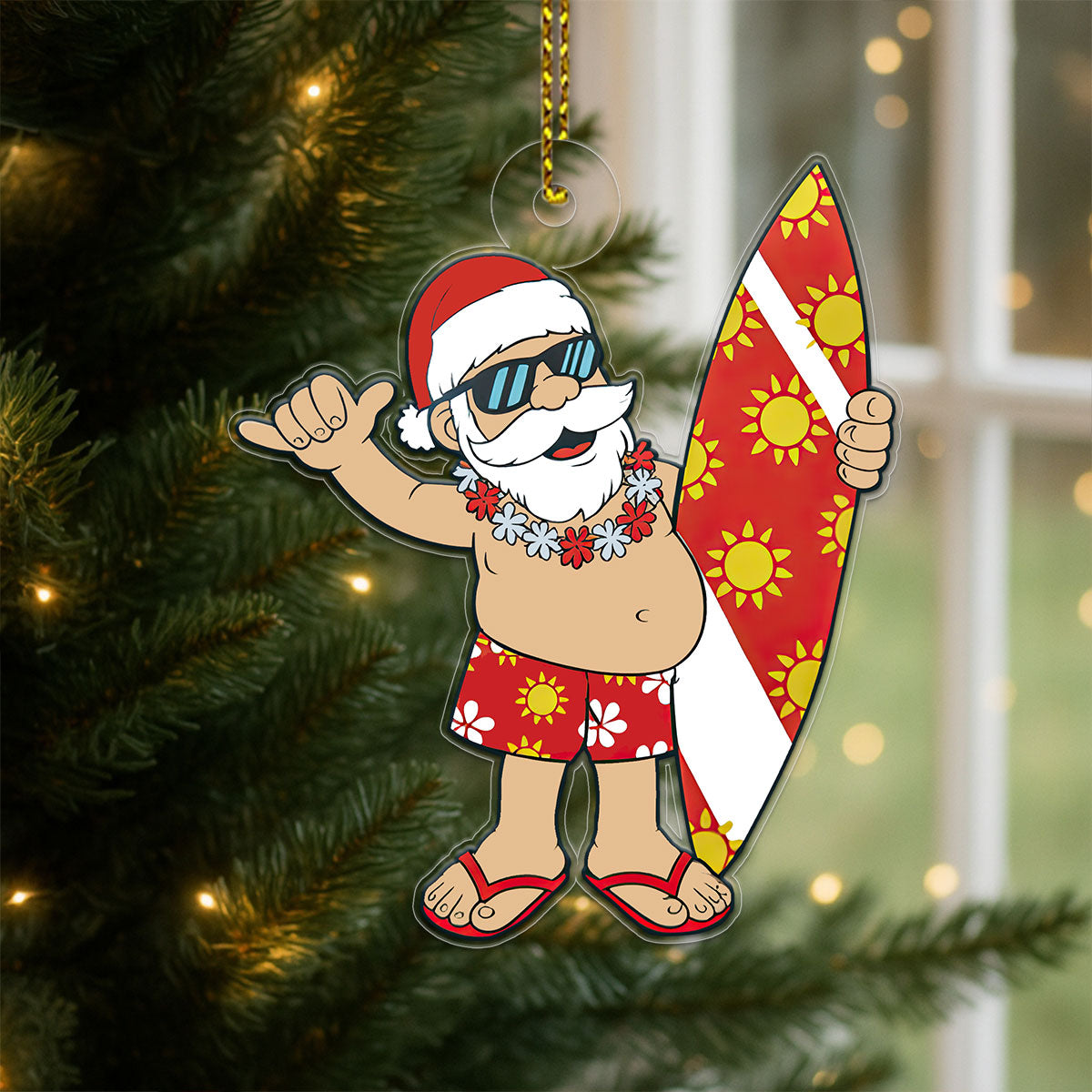 Santa Claus With His Surfboard 2 Acrylic Ornament Christmas Gift
