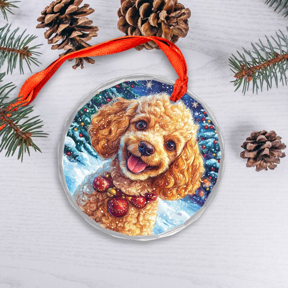 Beautiful Angus Poodle Dog Christmas Night Design 4 Glass Ornament