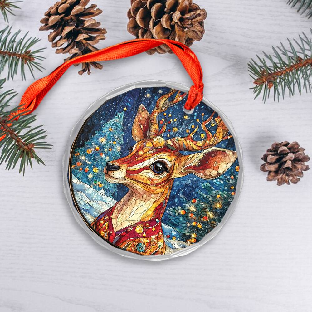 Beautiful Antelope Christmas Night Design 3 Glass Ornament
