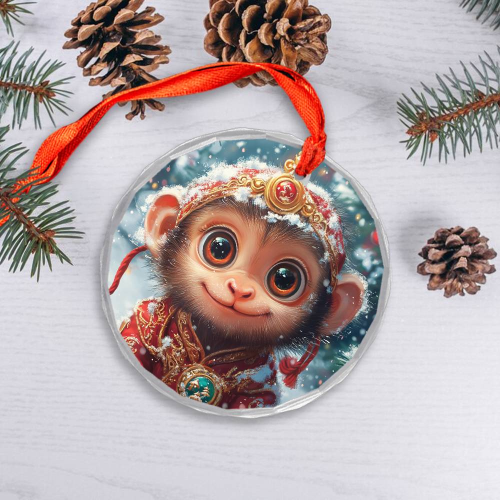 Beautiful Angus Monkey Christmas Night Design 4 Glass Ornament