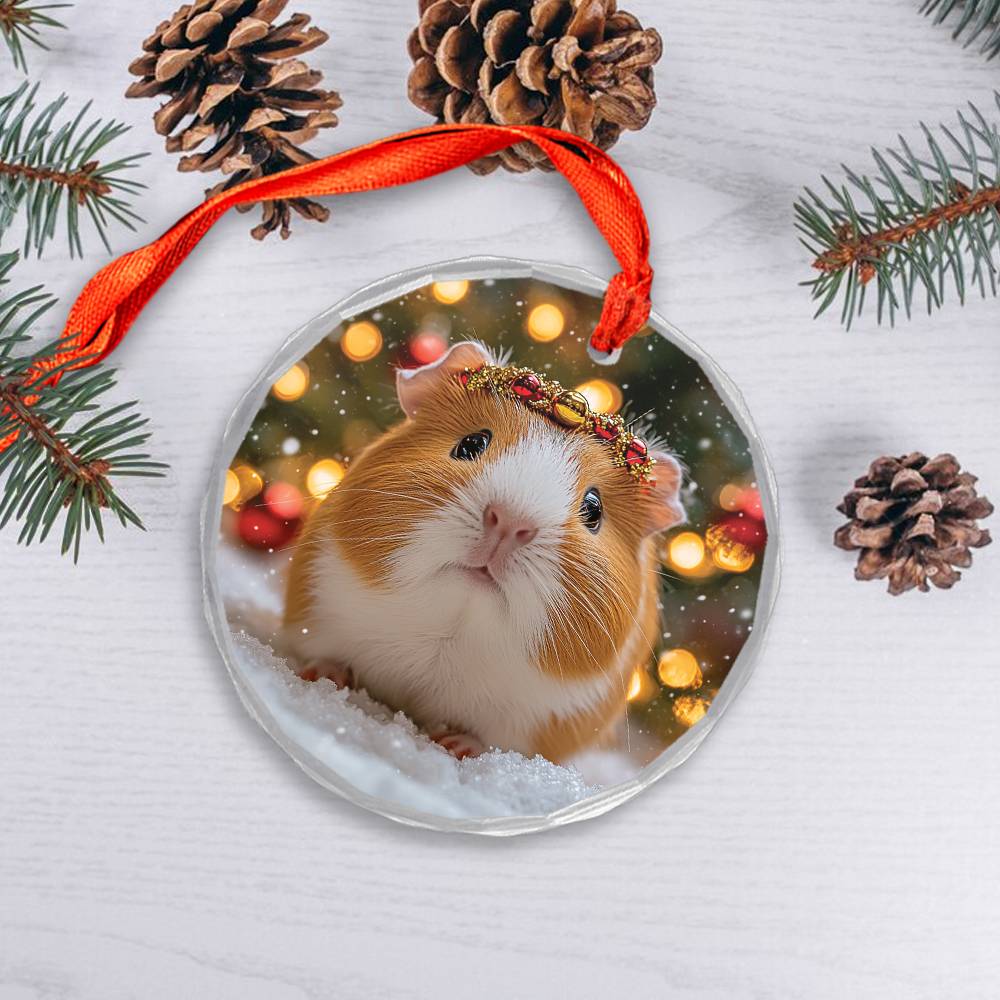 Beautiful Guinea Pig Christmas Night Design 2 Glass Ornament