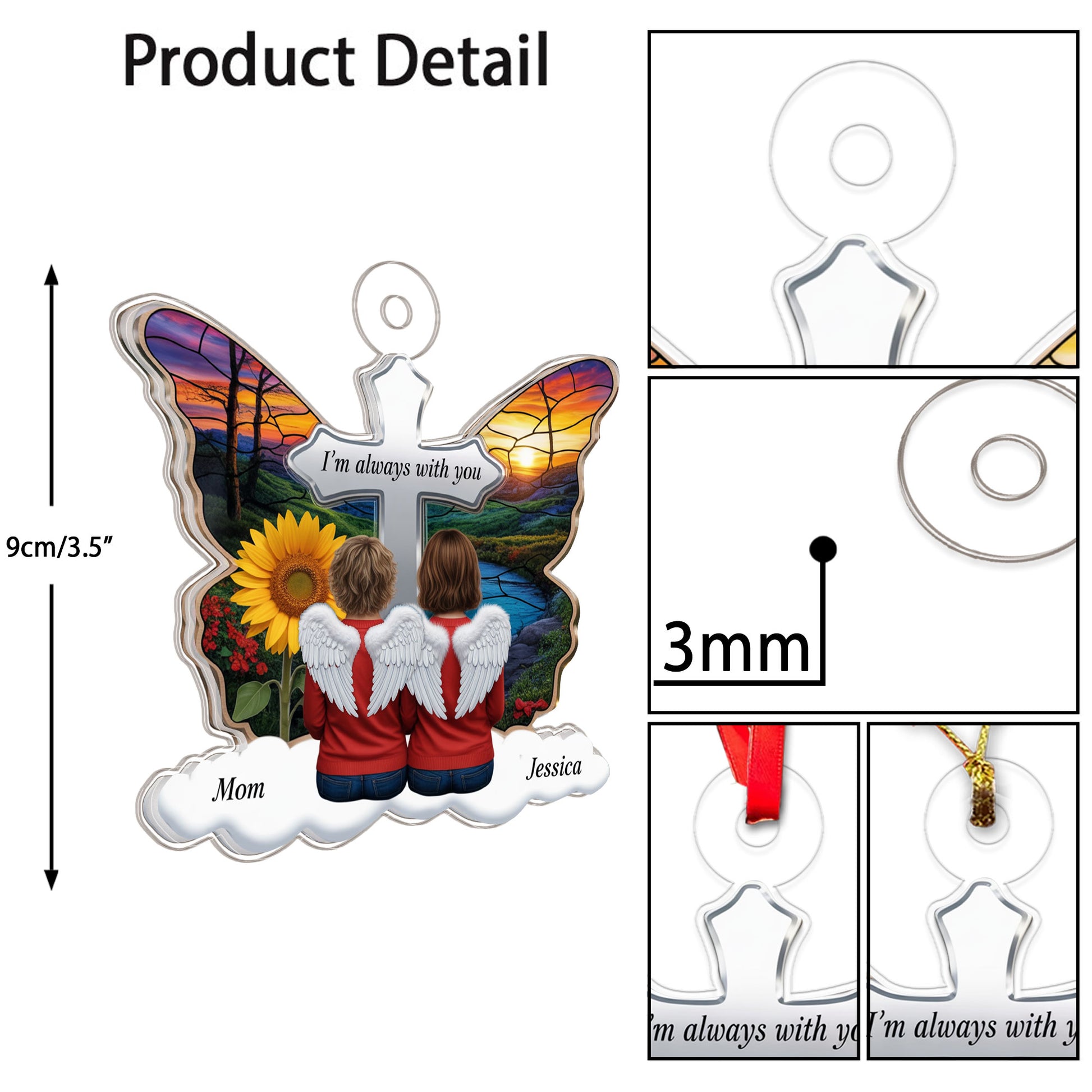 Butterfly Family Sitting Memorial Keepsake Acrylic Ornament Christmas Gift