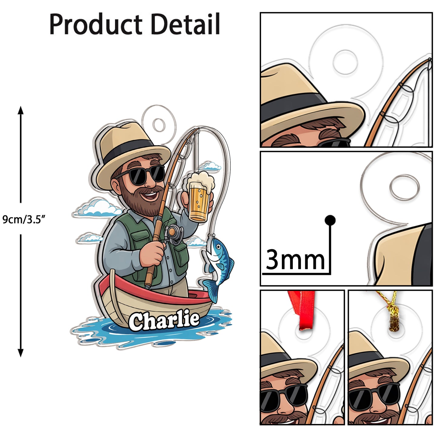 Custom Name Caricature Fisherman Acrylic Ornament Christmas Gift