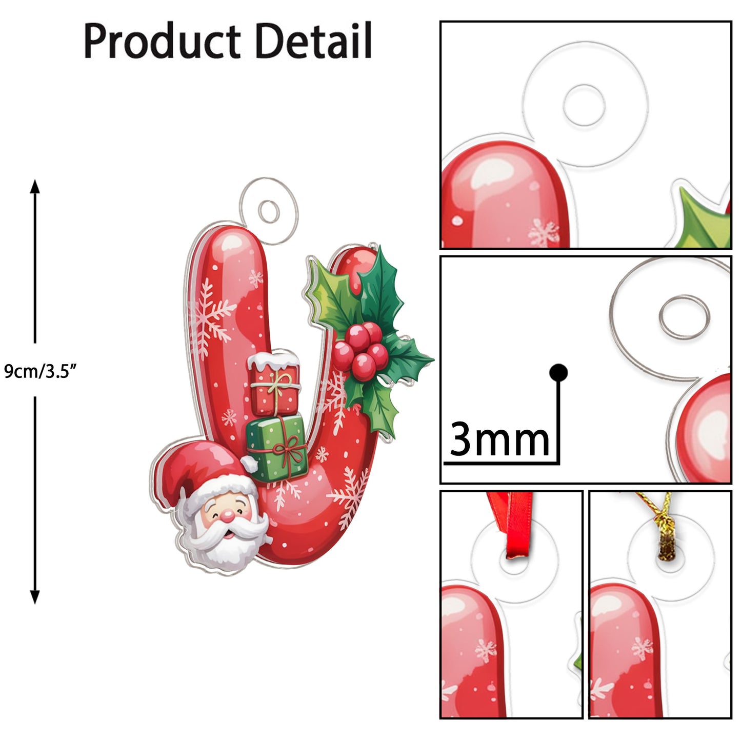 Christmas Ornaments V Monogram Xmas Red Santa Acrylic Ornament Christmas Gift