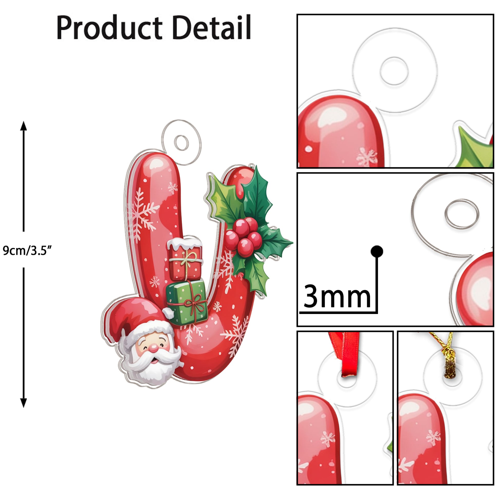 Christmas Ornaments V Monogram Xmas Red Santa Acrylic Ornament Christmas Gift