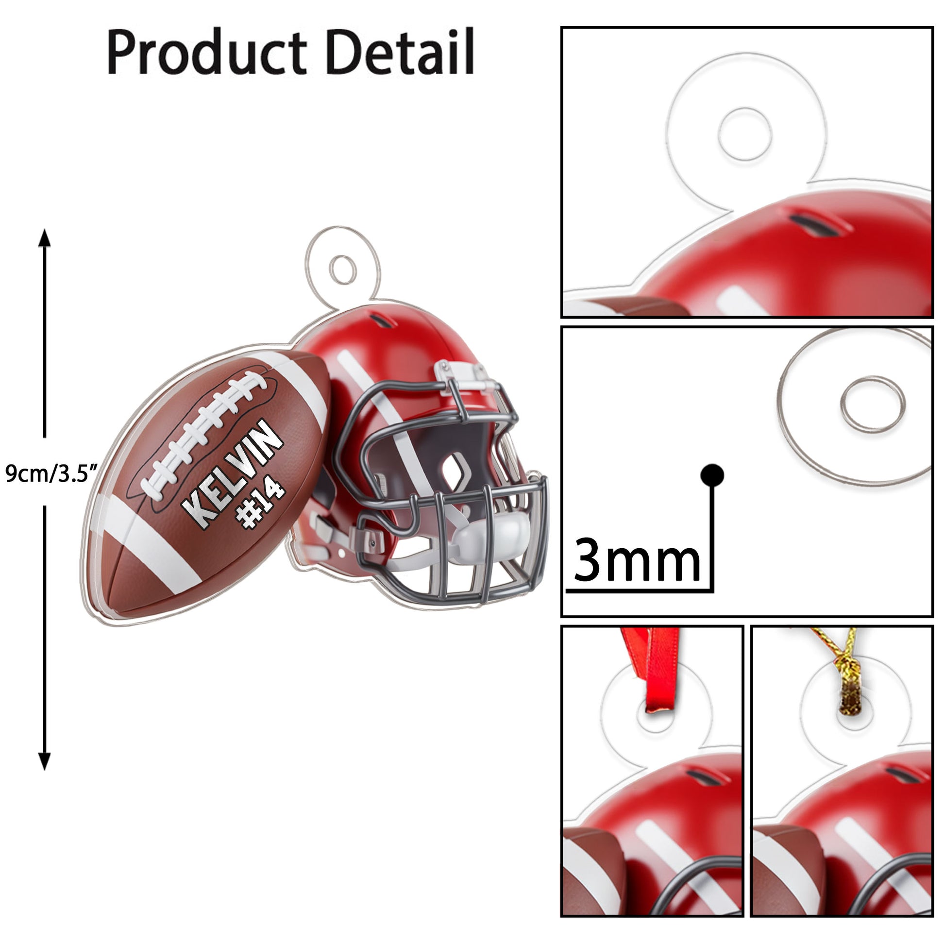 Custom Name American Football Helmet Player Acrylic Ornament Christmas Gift