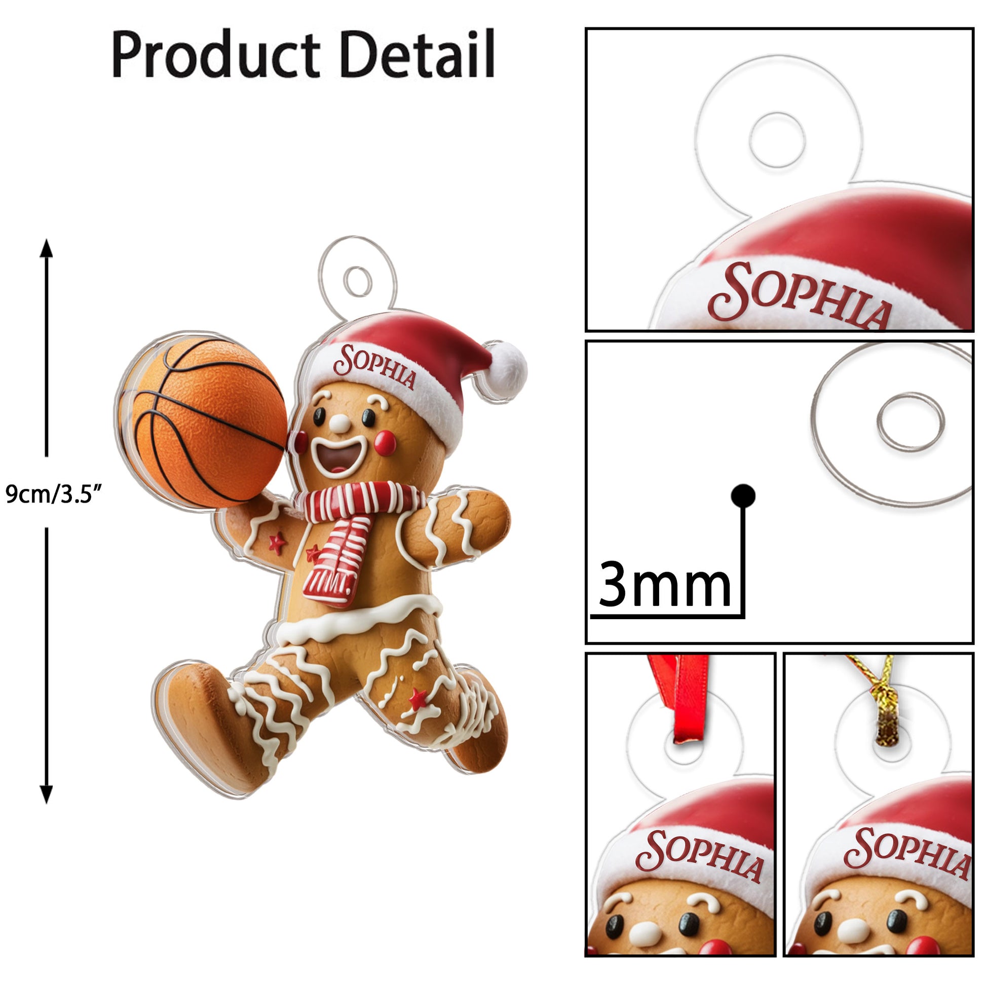 Custom Name Basketball Gingerbread Acrylic Ornament Christmas Gift