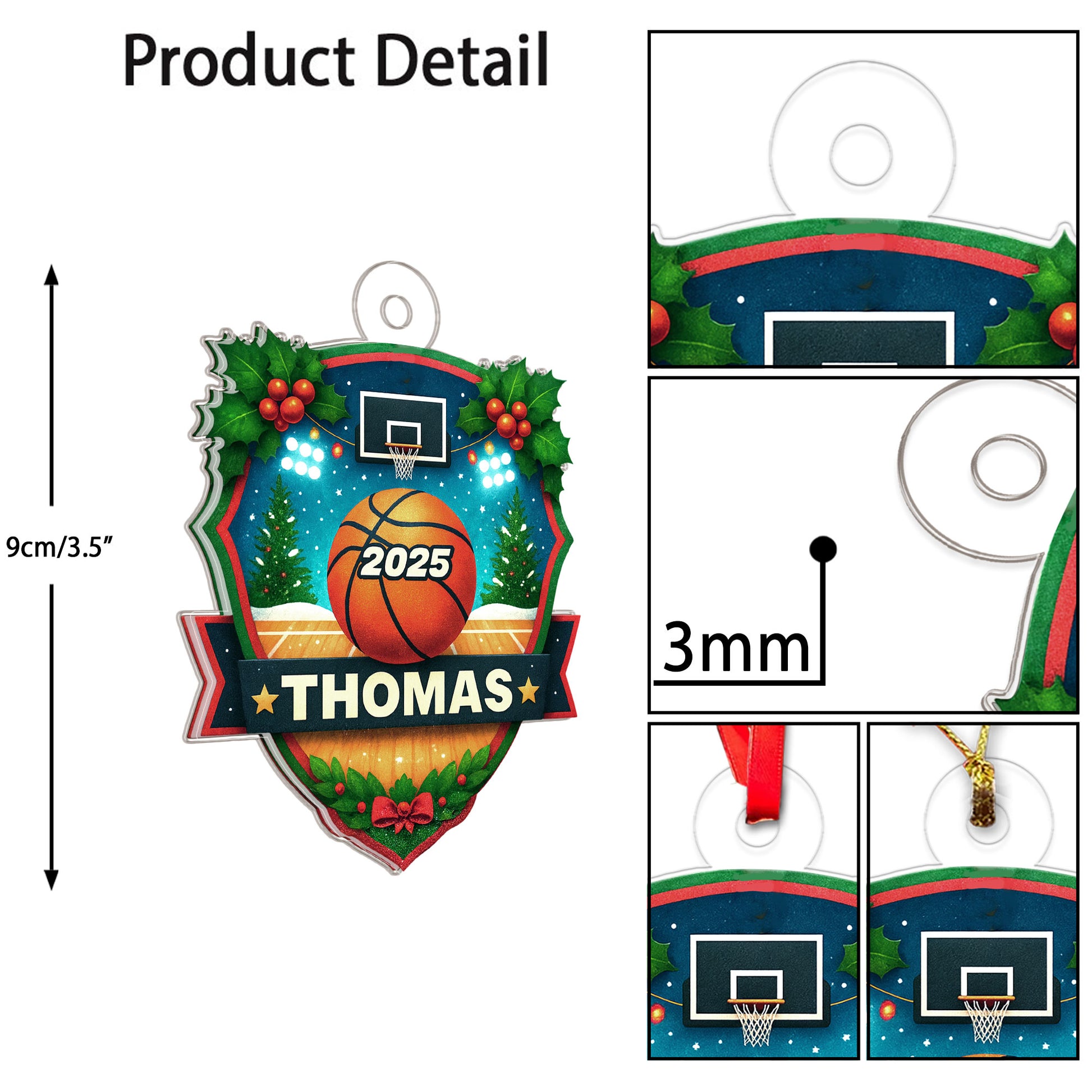 Custom Name Basketball Xmas Acrylic Ornament Christmas Gift