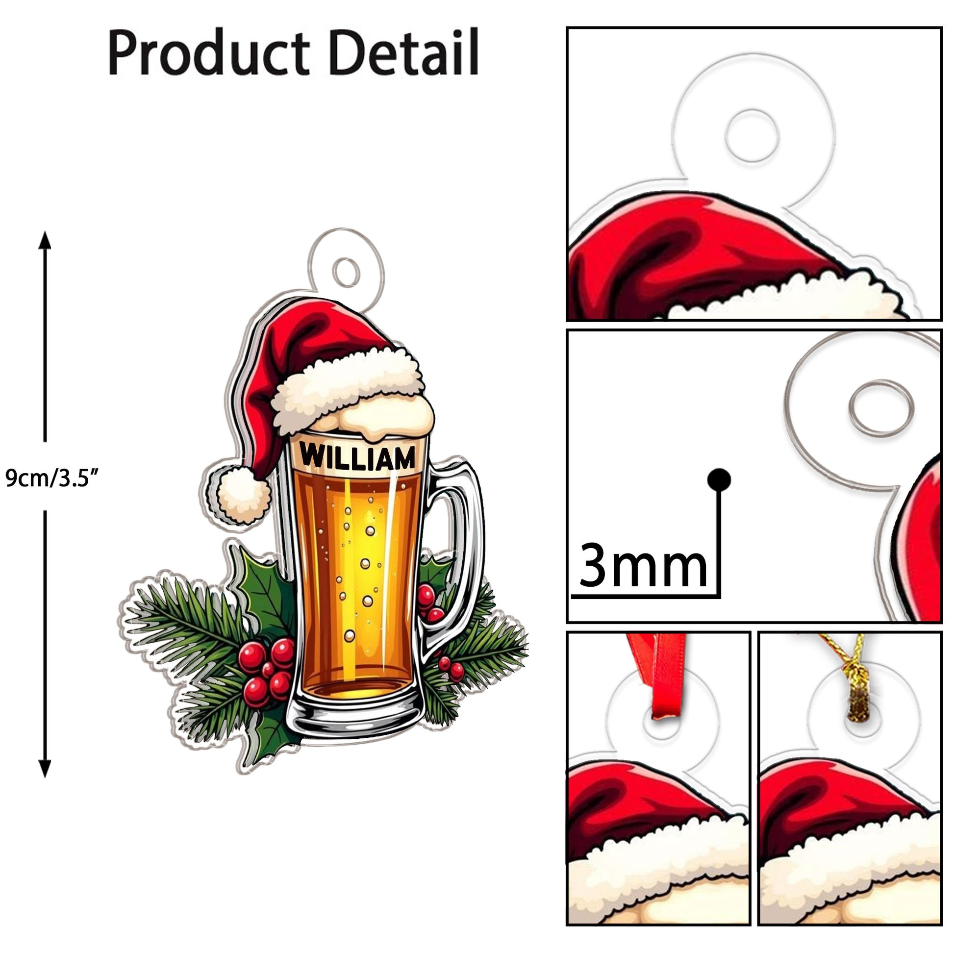 Custom Name Beer Lover Xmas Acrylic Ornament Christmas Gift