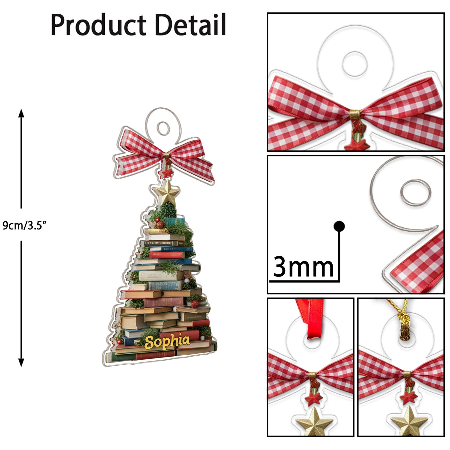 Custom Name Book Lover Acrylic Ornament Christmas Gift