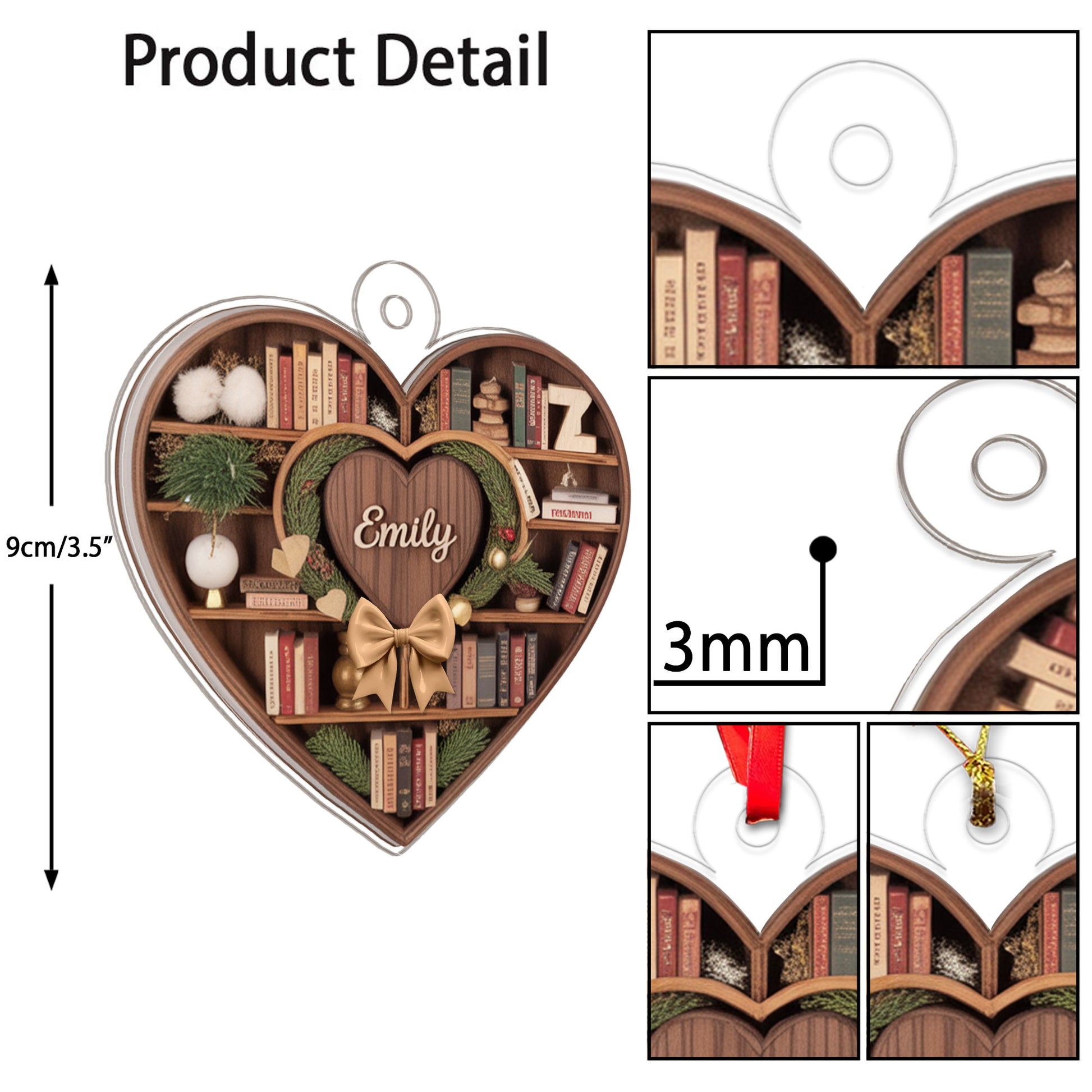 Custom Name Bookcase Acrylic Ornament Christmas Gift