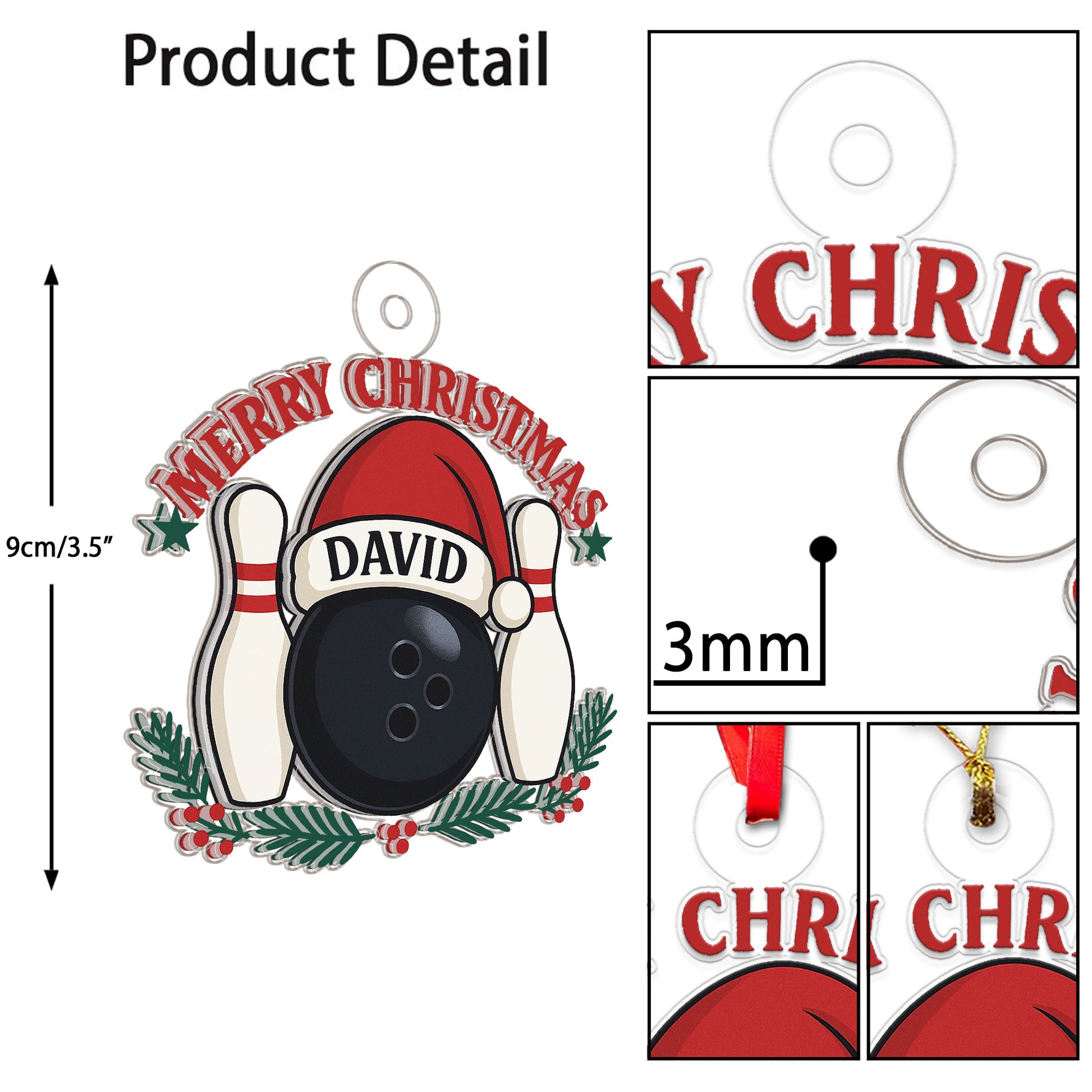 Custom Name Bowling Ball Santa Acrylic Ornament Christmas Gift