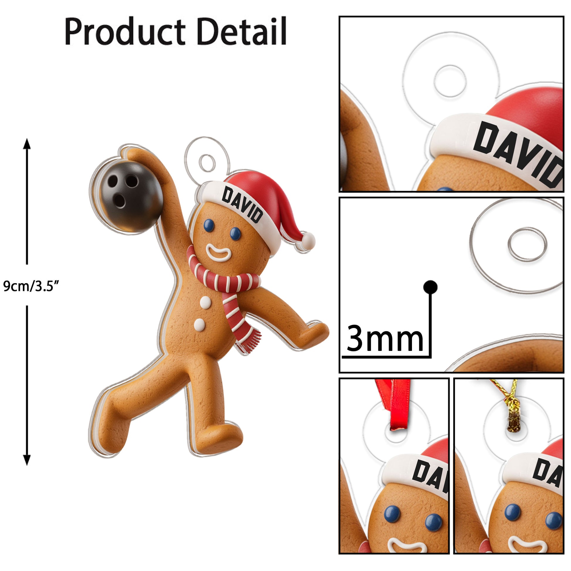 Custom Name Bowling Gingerbread Acrylic Ornament Christmas Gift