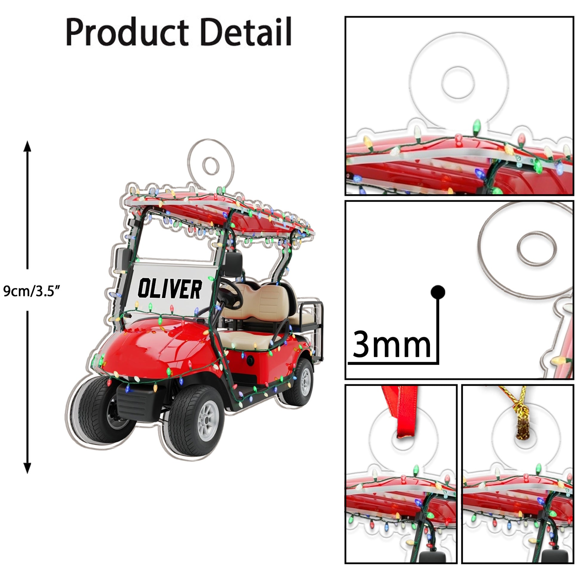 Custom Name Golf Cart With Ledlight Acrylic Ornament Christmas Gift