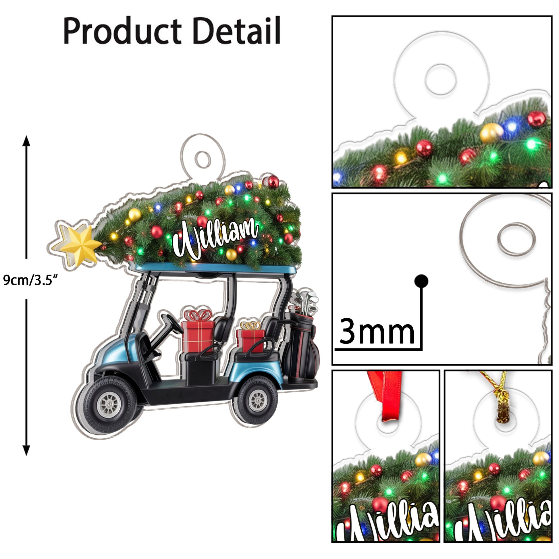Custom Name Golf Cart Xmas Acrylic Ornament Christmas Gift