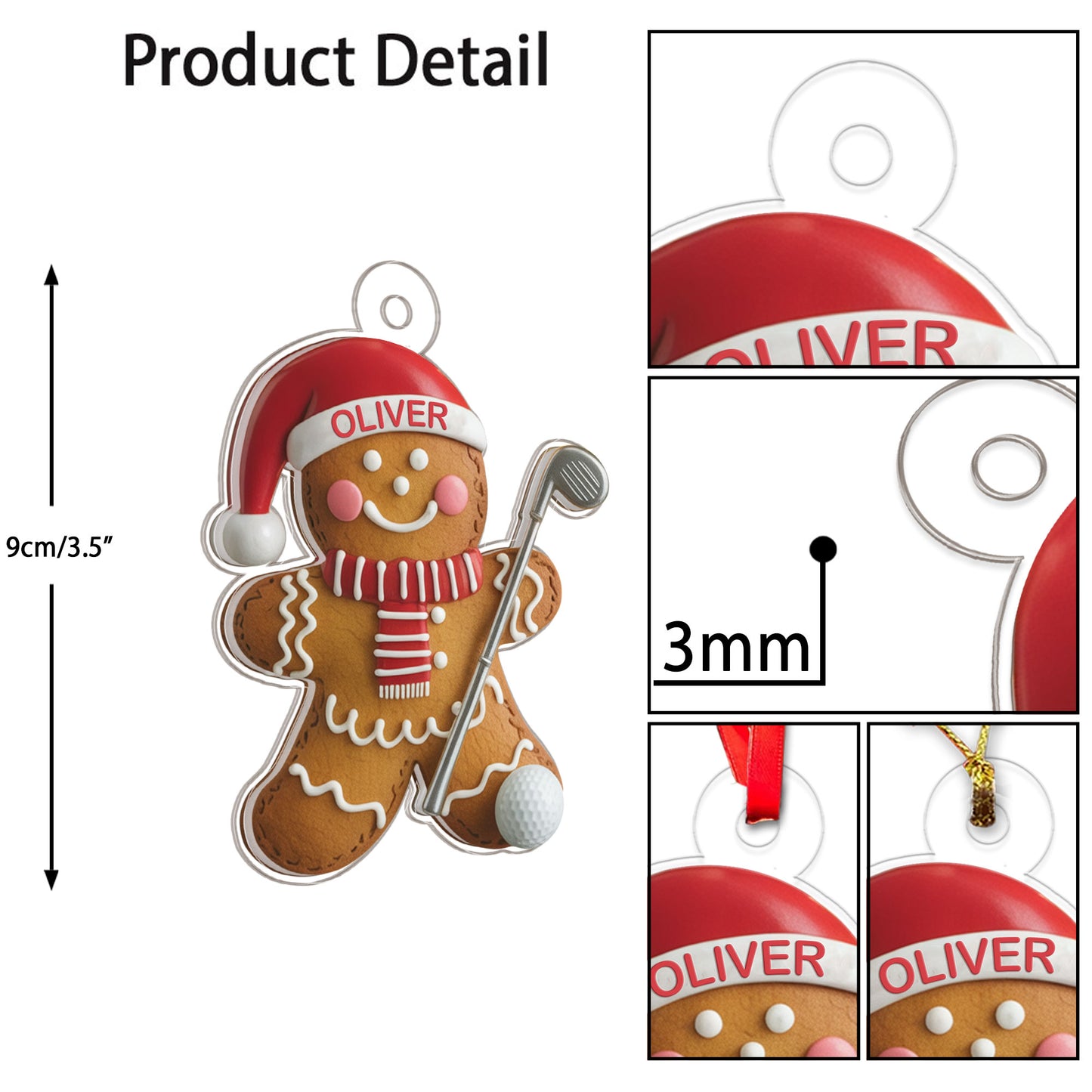 Custom Name Golf Gingerbread Acrylic Ornament Christmas Gift