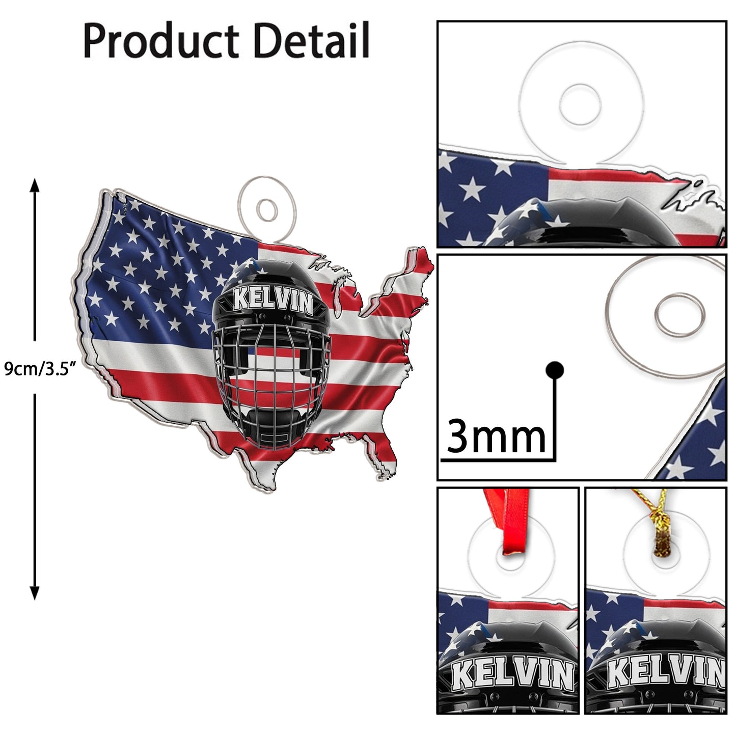 Custom Name Hockey Helmet USA Acrylic Ornament Christmas Gift