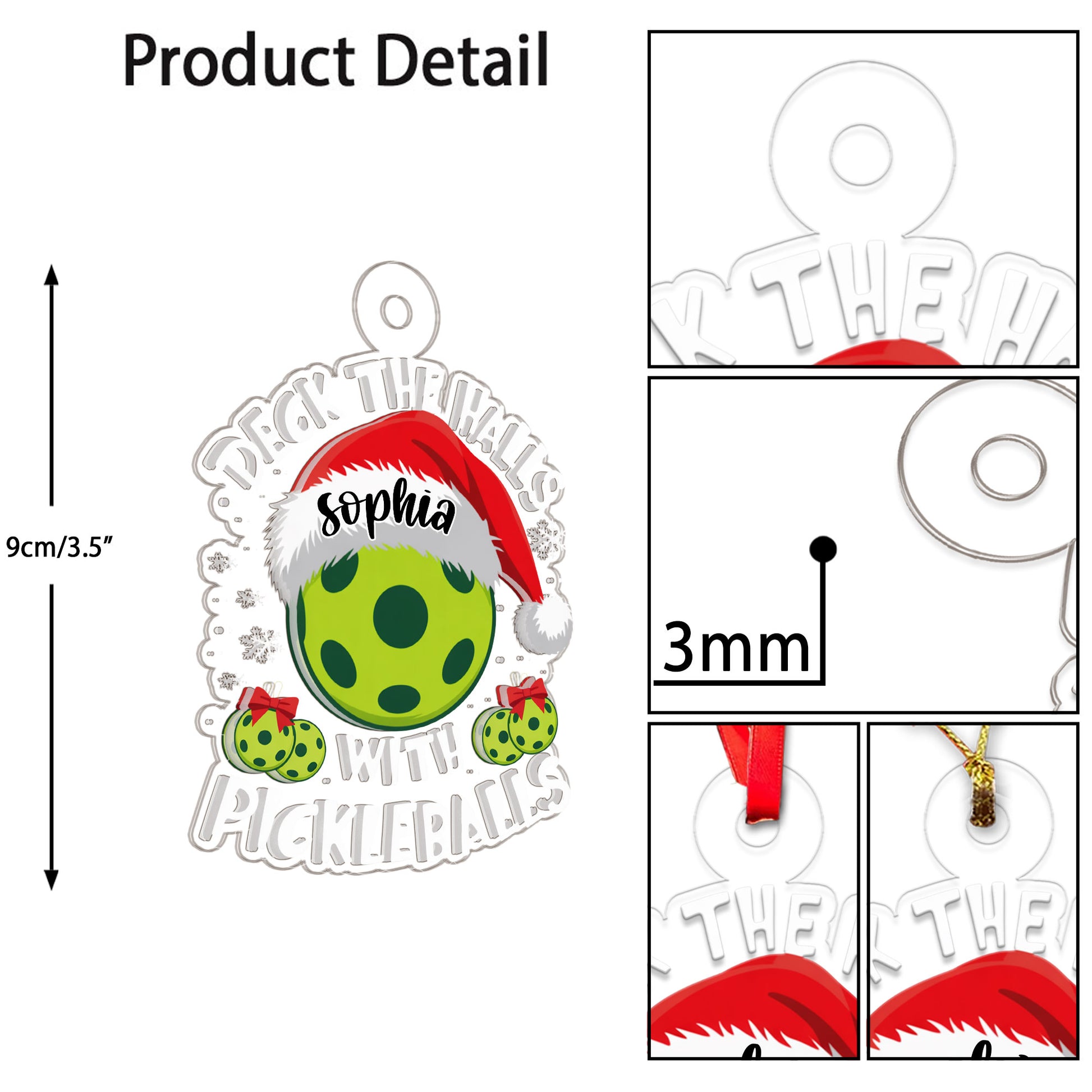 Custom Name Pickleball Deck The Halls Acrylic Ornament Christmas Gift