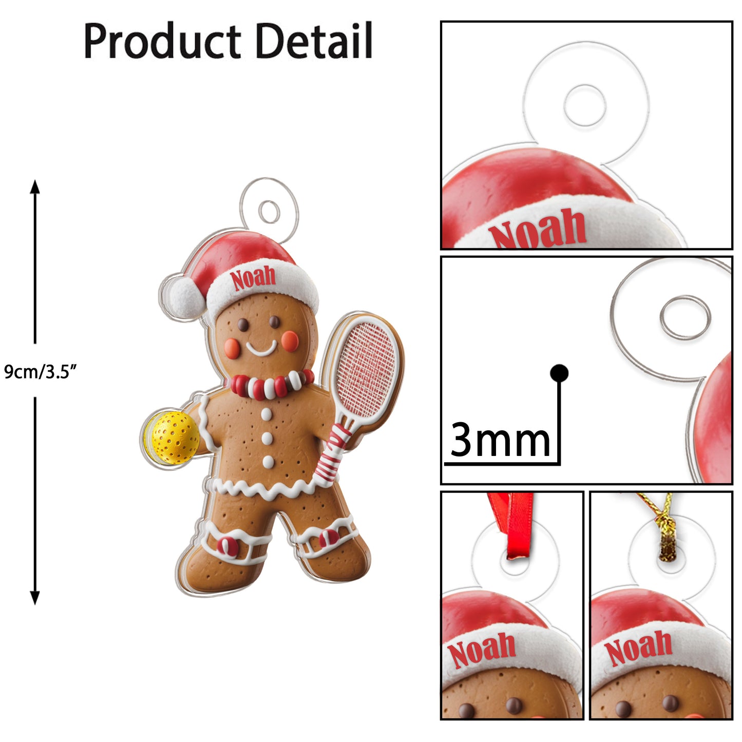 Custom Name Pickleball Gingerbread Acrylic Ornament Christmas Gift