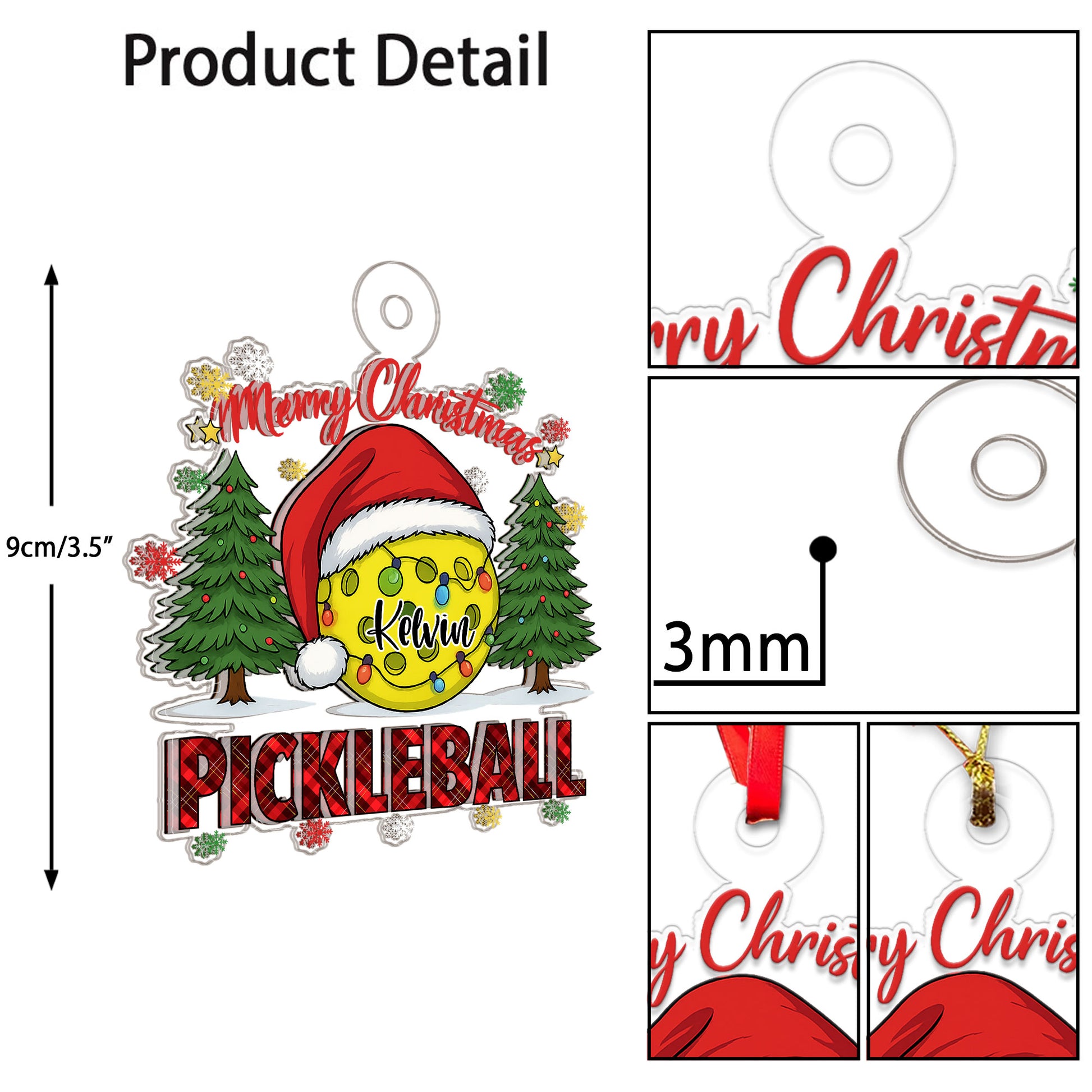 Custom Name Pickleball Merry Xmas Acrylic Ornament Christmas Gift
