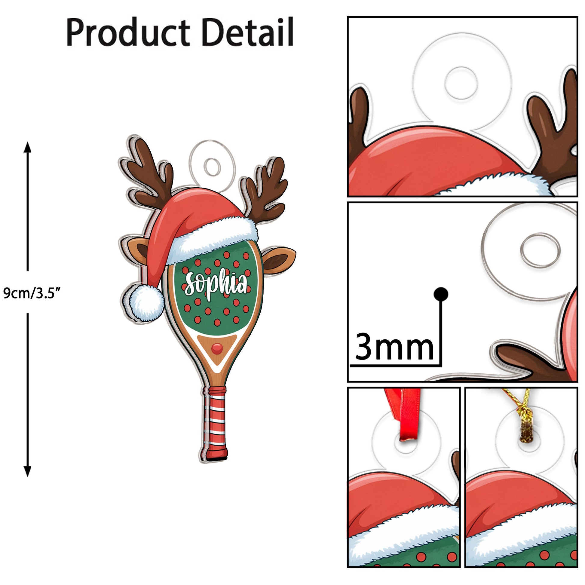 Custom Name Pickleball Racket Xmas Acrylic Ornament Christmas Gift