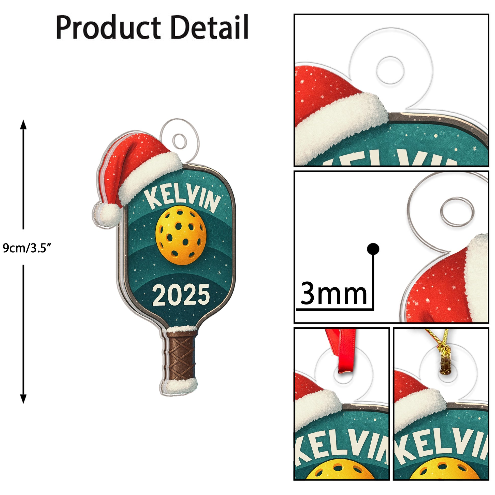 Custom Name Pickleball Racket Acrylic Ornament Christmas Gift