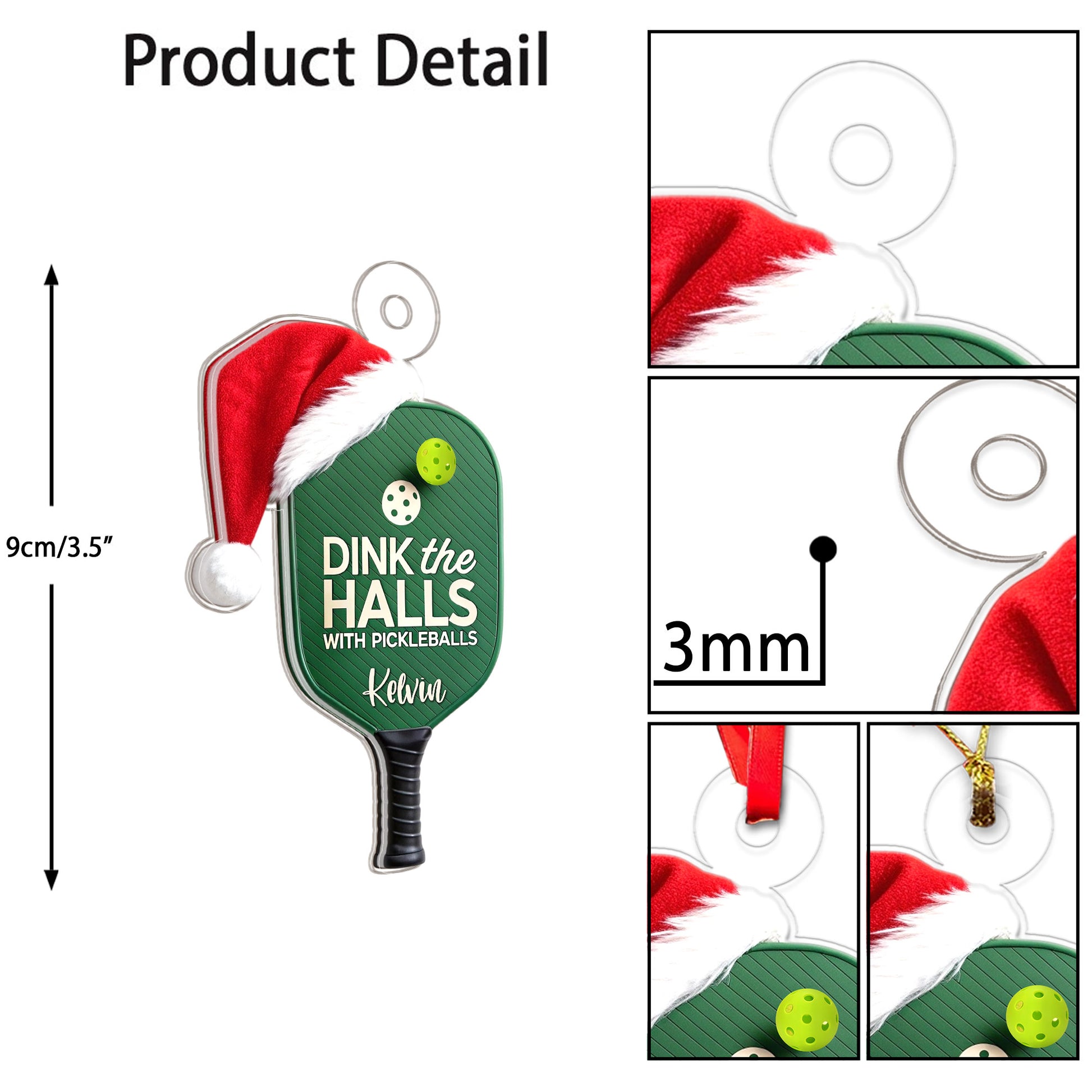Custom Name Pickleball Santa 2 Acrylic Ornament Christmas Gift
