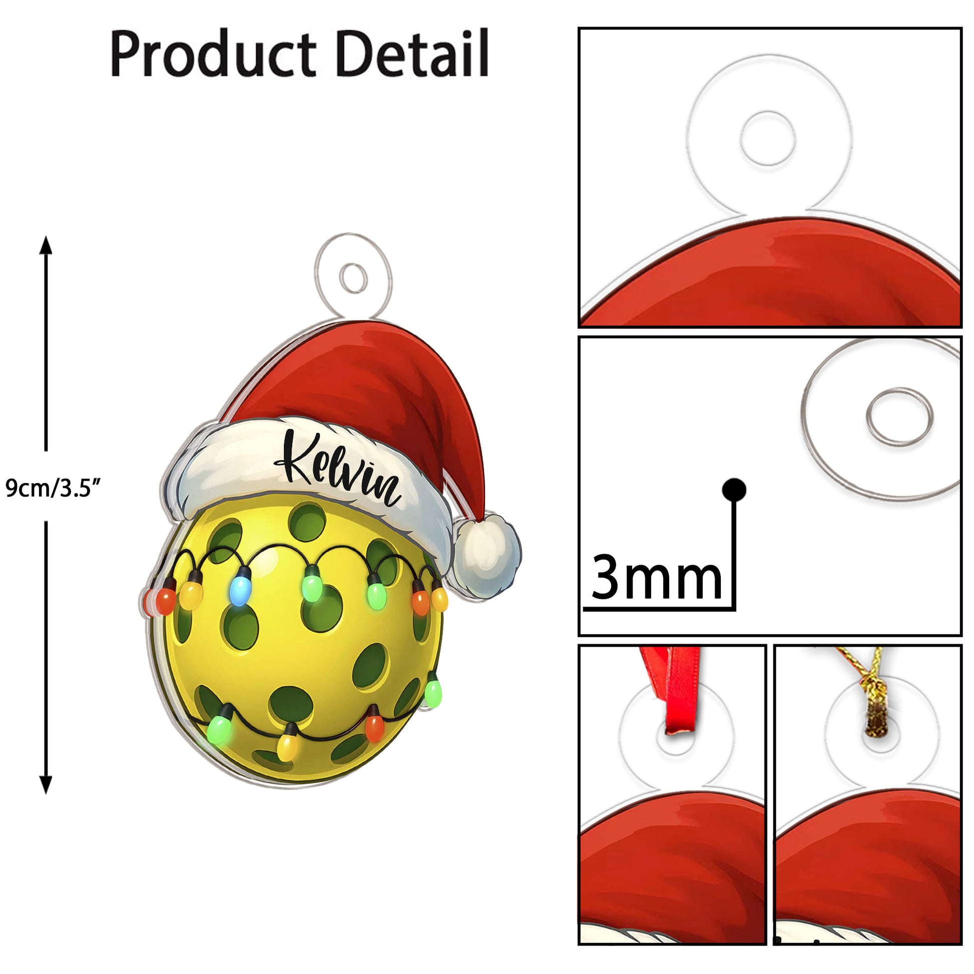 Custom Name Pickleball Santa Acrylic Ornament Christmas Gift