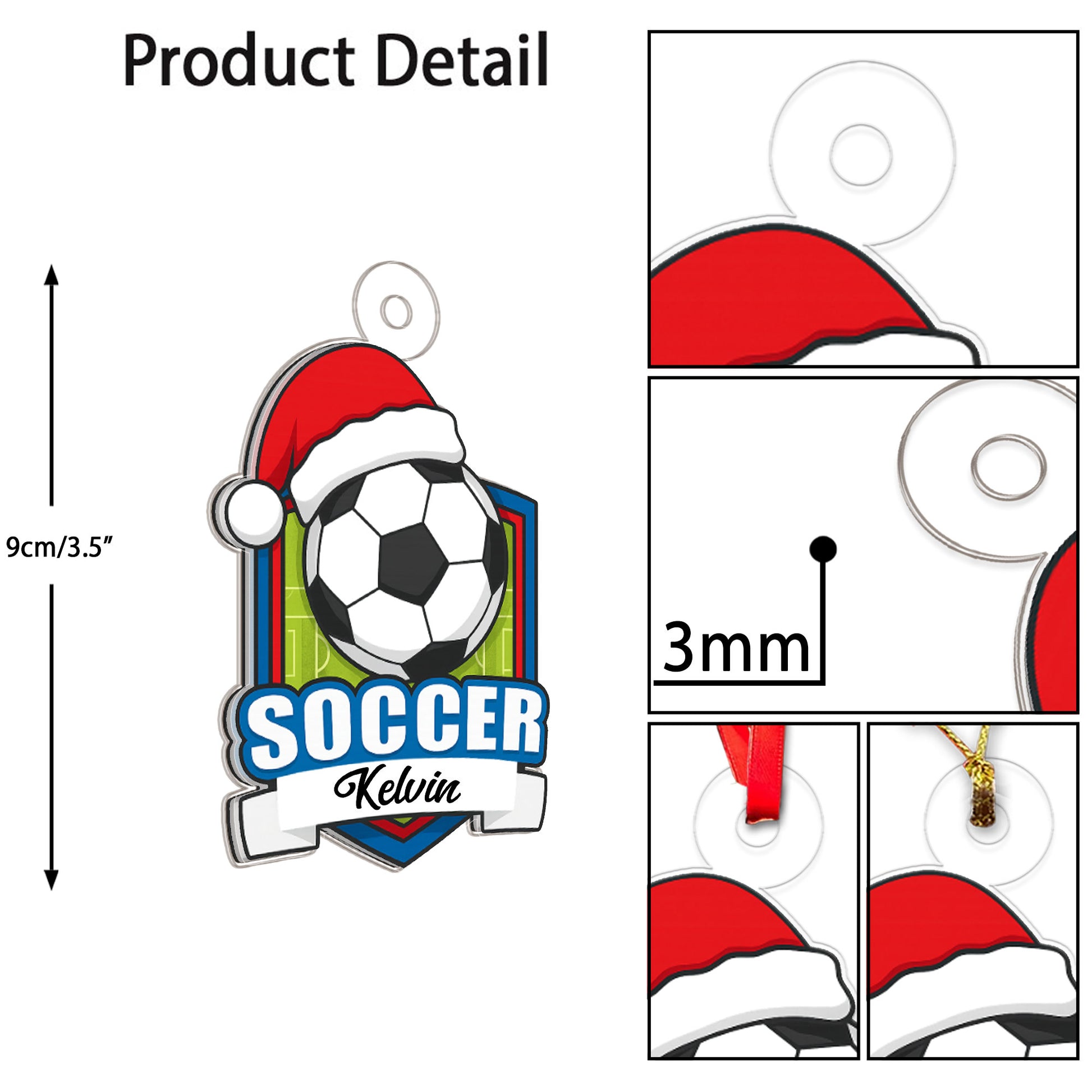 Custom Name Soccer Player Xmas Acrylic Ornament Christmas Gift