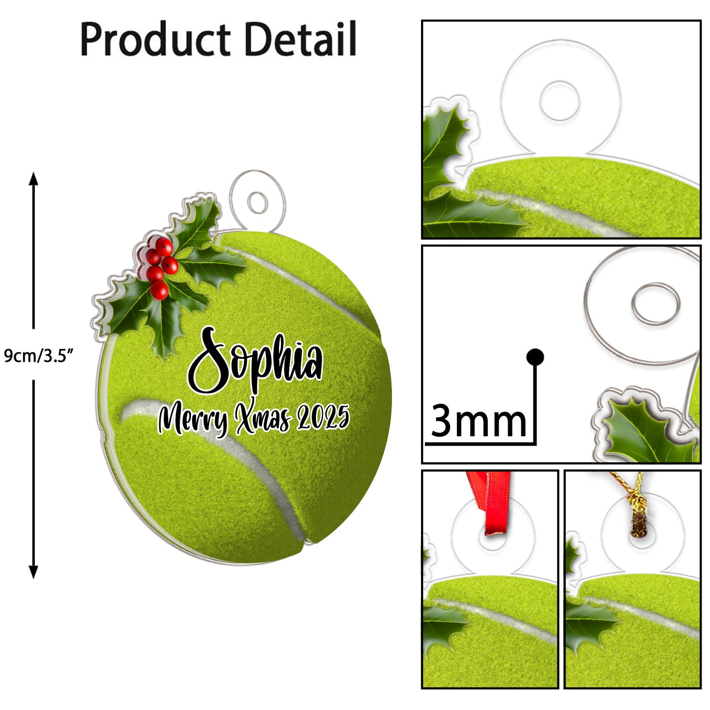 Custom Name Tennis Ball Acrylic Ornament Christmas Gift