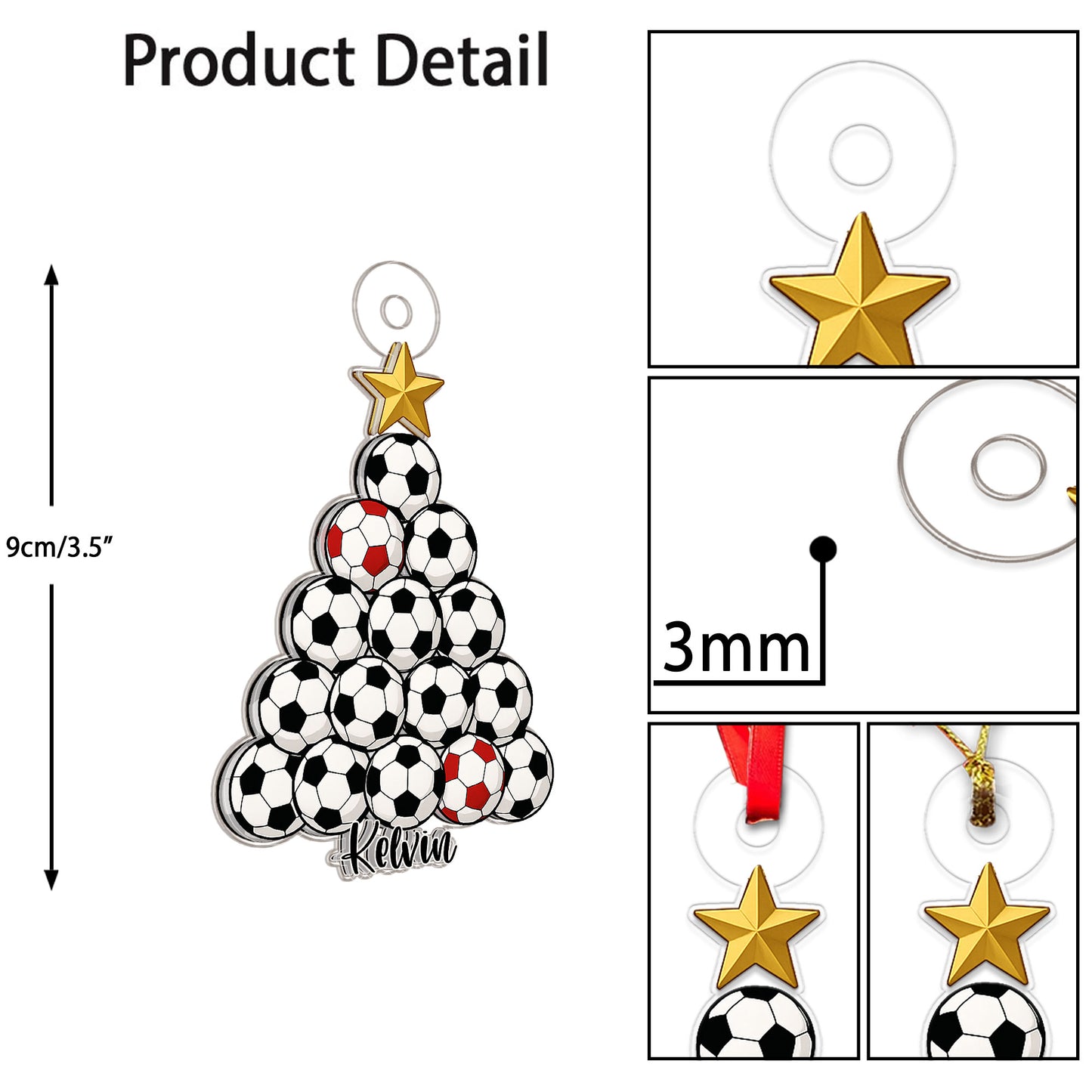 Custom Name Soccer Christmas Acrylic Ornament Christmas Gift