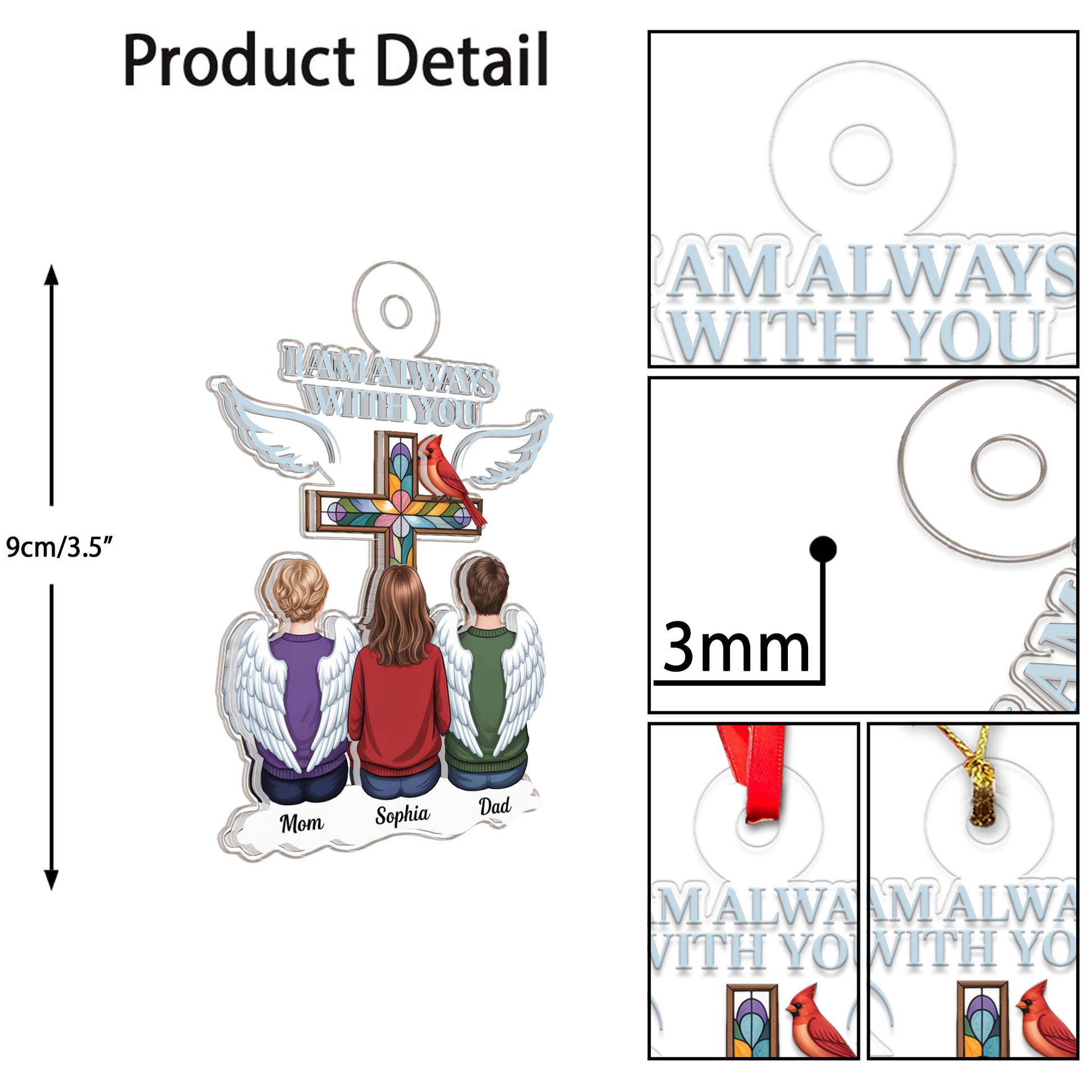 Family Memorial Cross Cardinal Acrylic Ornament Christmas Gift