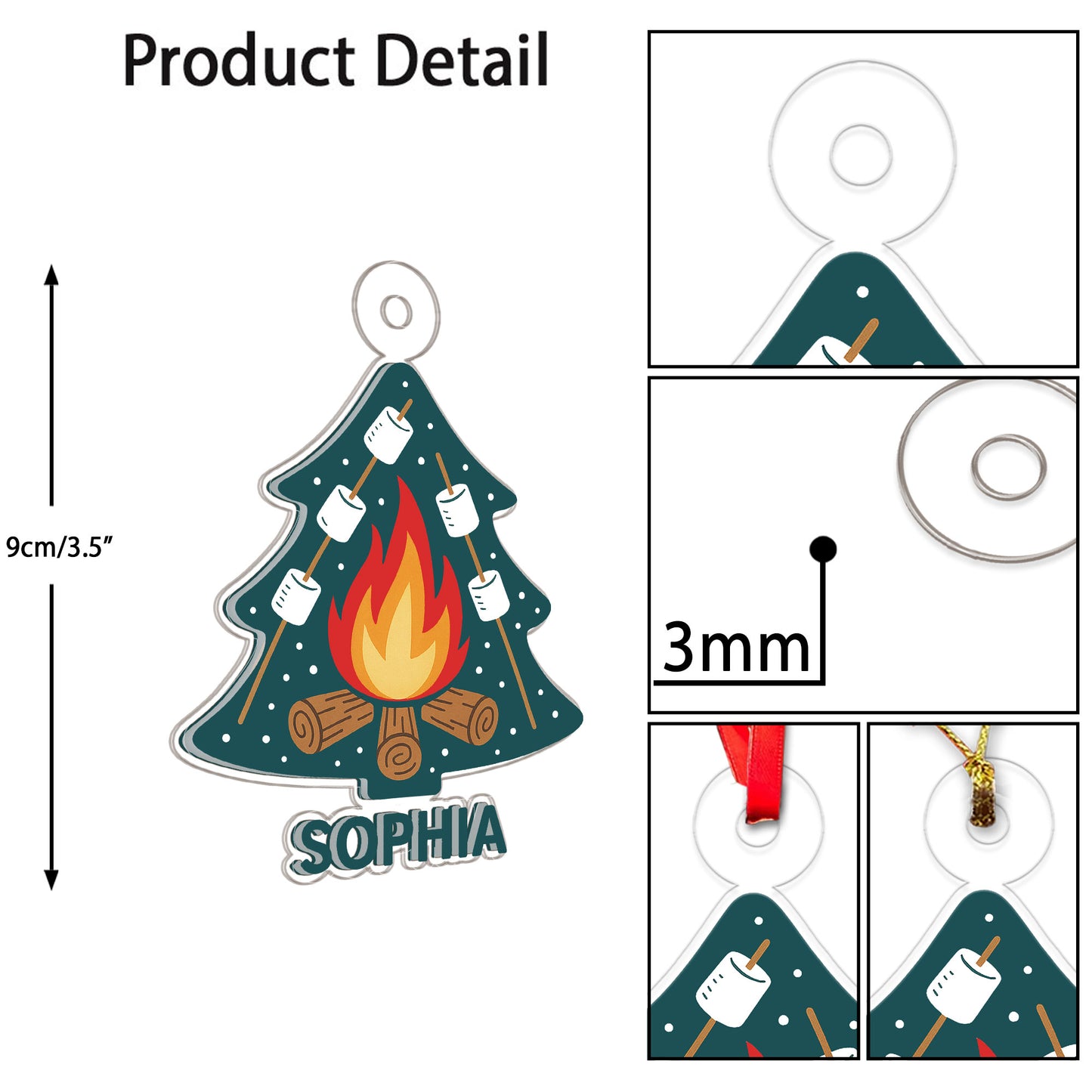 Personalized Campfire and Marshmallows with Christmas Tree Ornament, Custom Christmas Ornament, Camping Holiday Keepsake, Cozy Family Gift