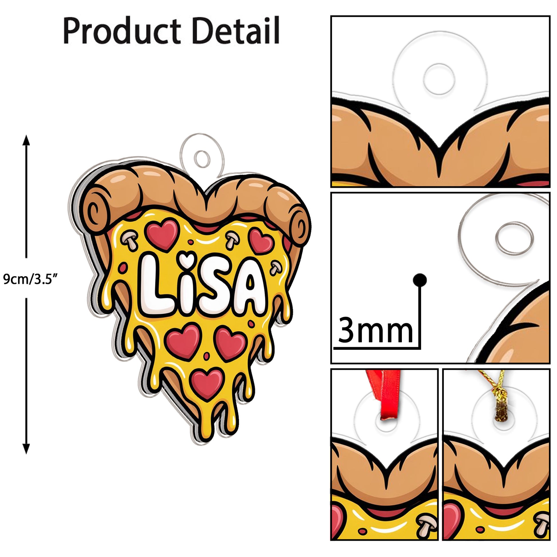 Personalized Heart Pizza Acrylic Ornament, Custom Pizza Lover Christmas Ornament, Funny Foodie Gift, Holiday Keepsake, Cute Pizza Decoration
