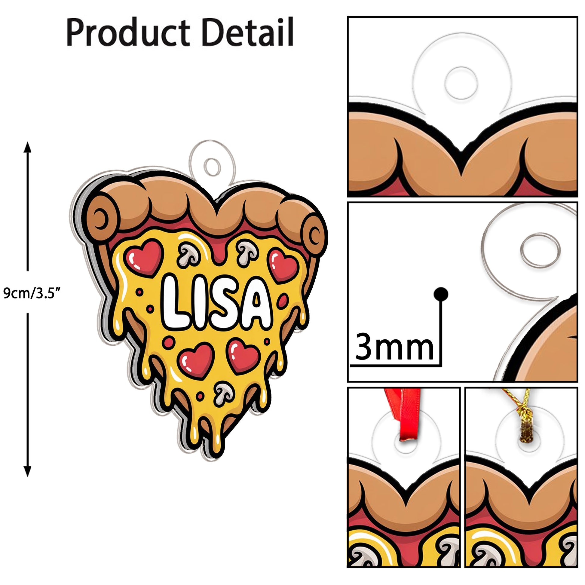 Personalized Heart Pizza Ornament, Custom Pizza Lover Christmas Ornament, Funny Foodie Gift, Holiday Keepsake, Cute Pizza Decoration