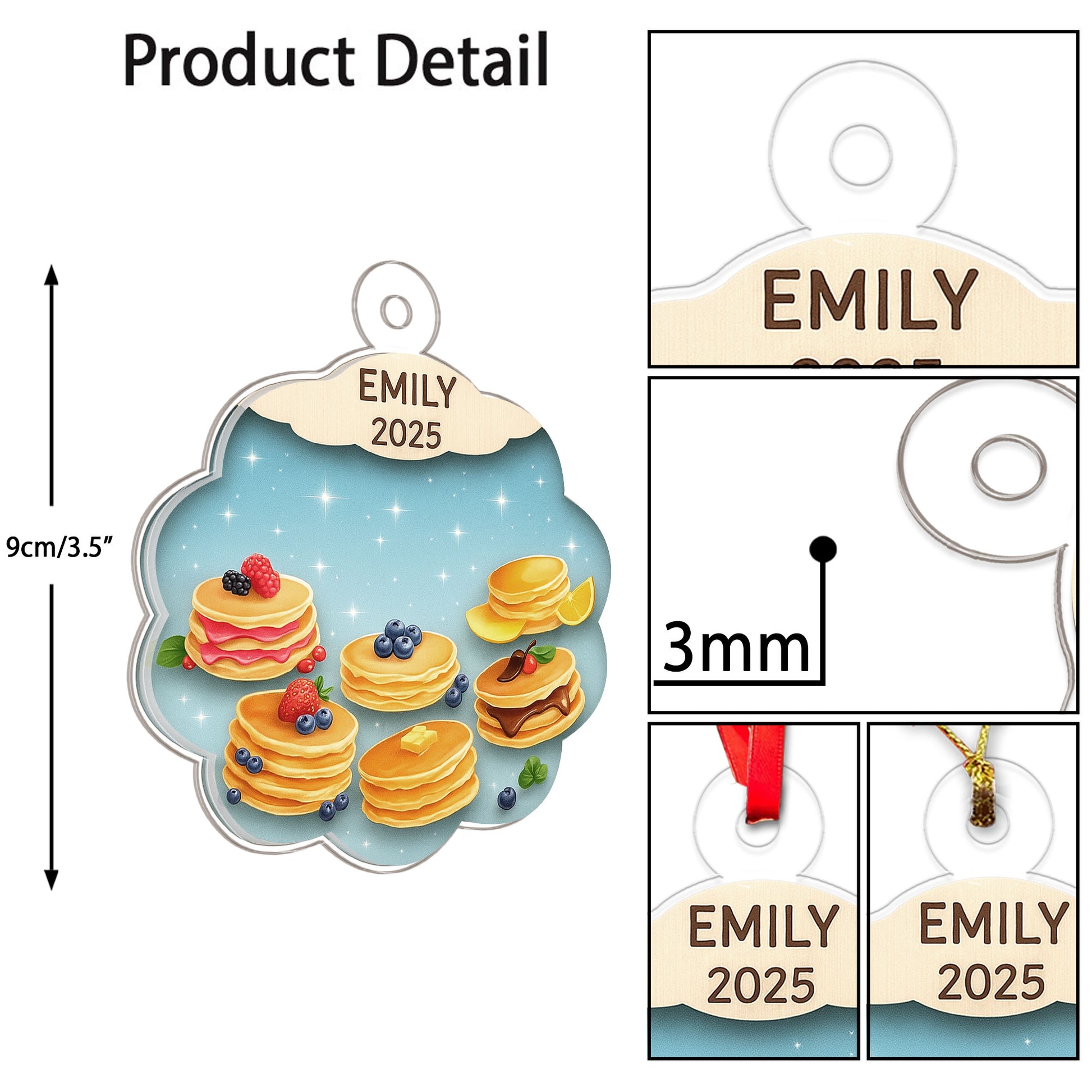 Personalized Pancakes Ornament, Custom Food Christmas Ornament, Breakfast Ornament, Gift for Pancake Lovers, Holiday Keepsake Decoration