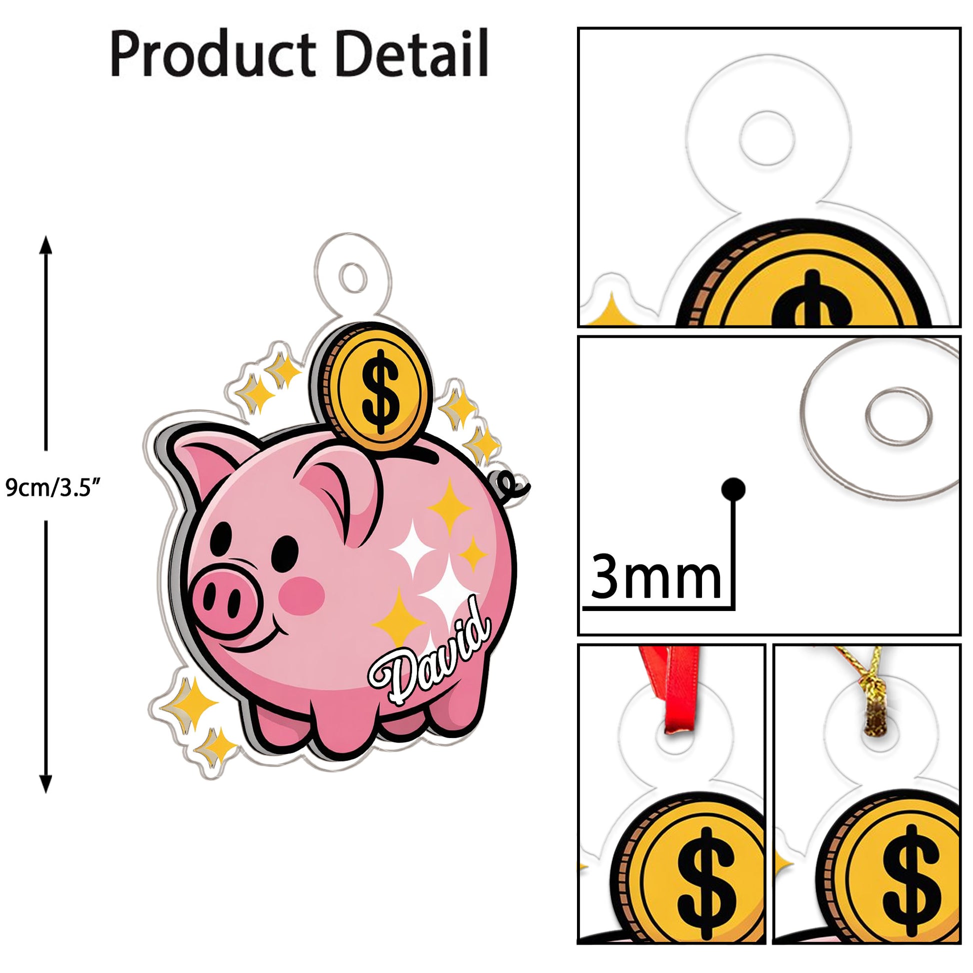 Personalized Piggy Bank Ornament, Custom Christmas Ornament for Kids, Cute Money Saving Holiday Gift, Family Keepsake Decoration