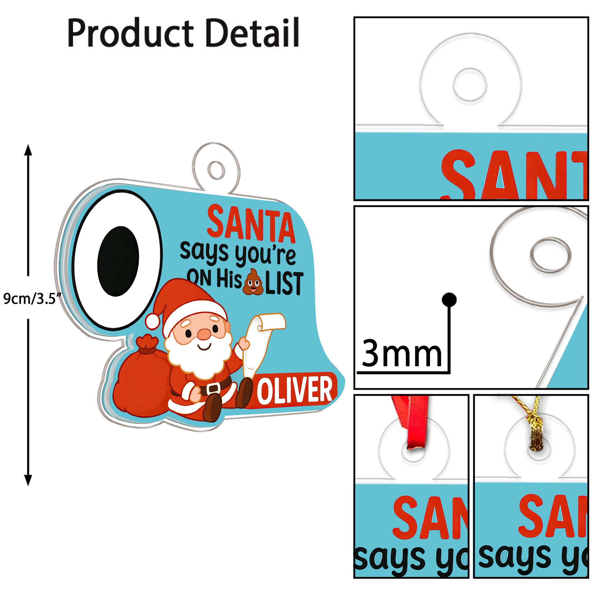 Personalized Santa Says You're On His List Ornament, Funny Christmas Ornament, Gag Gift Holiday Decoration Keepsake