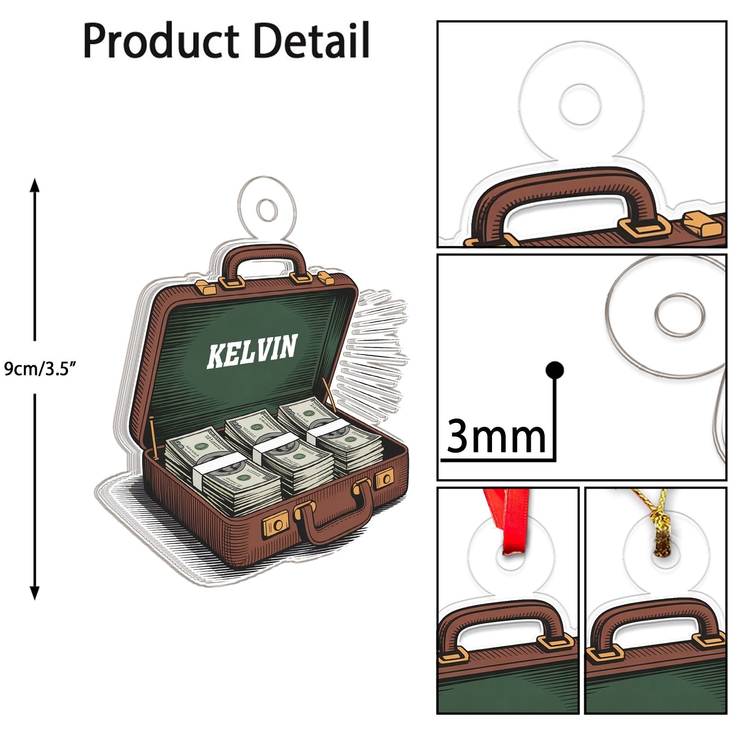 Personalized Suitcase with Cash Dollars Ornament, Custom Funny Christmas Ornament, Money Lover Holiday Gift, Unique Xmas Keepsake