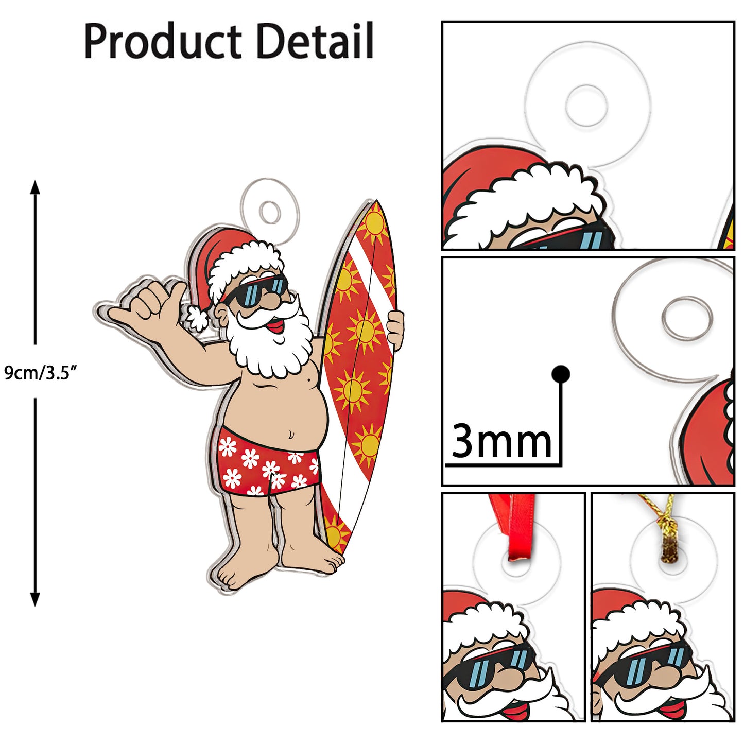 Santa Claus With His Surfboard Acrylic Ornament Christmas Gift