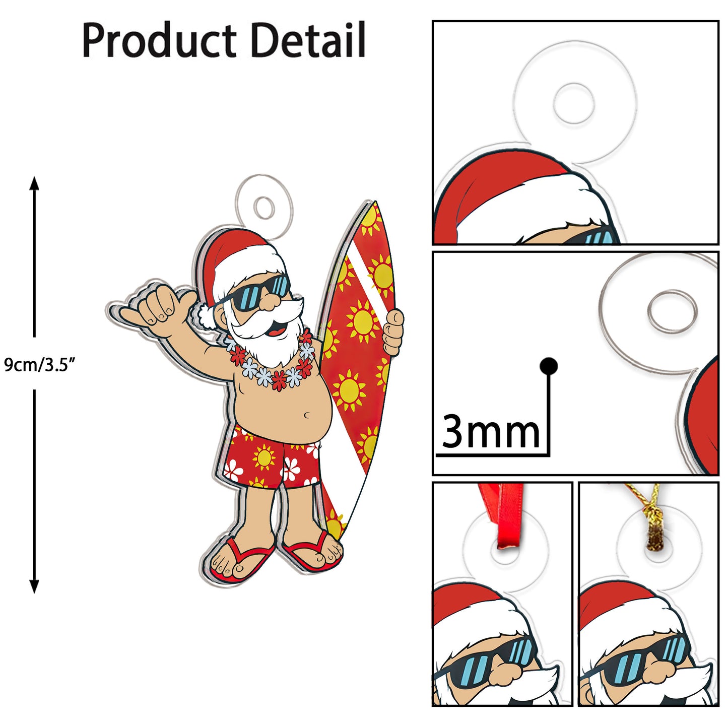 Santa Claus With His Surfboard 2 Acrylic Ornament Christmas Gift