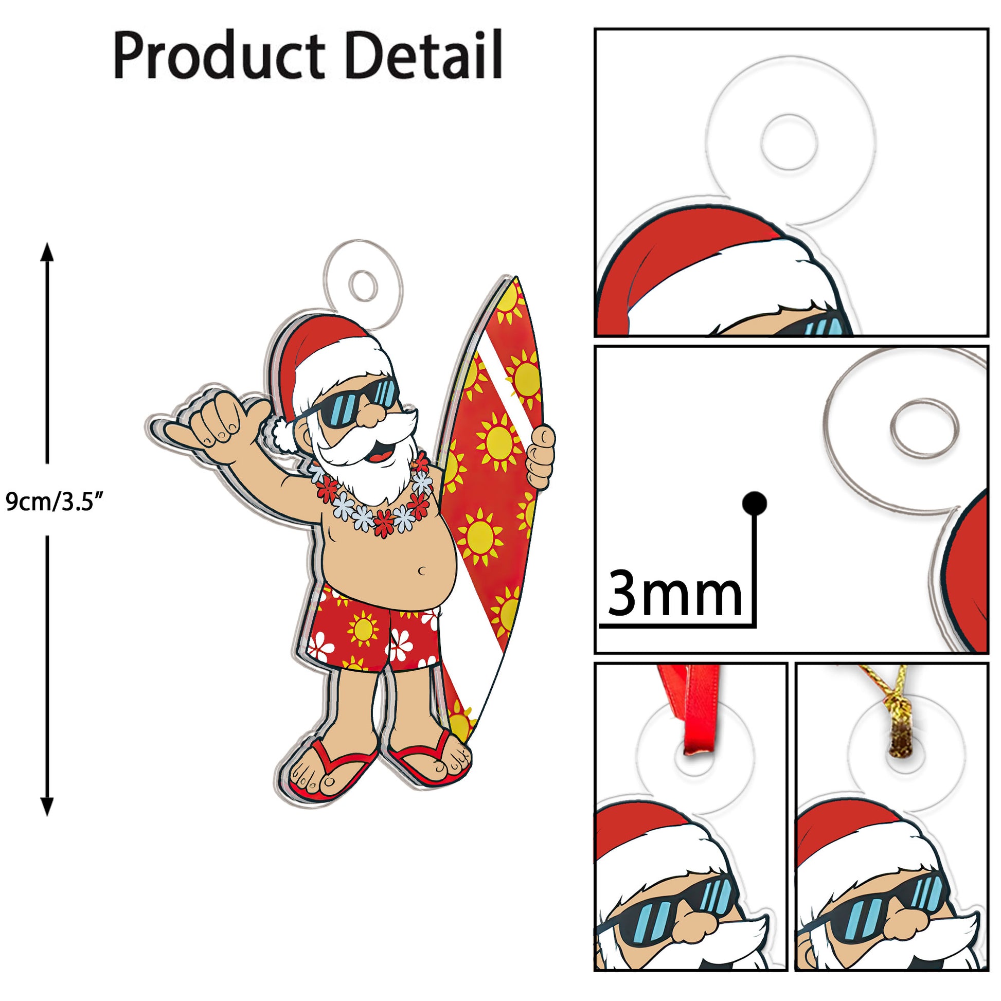 Santa Claus With His Surfboard 2 Acrylic Ornament Christmas Gift