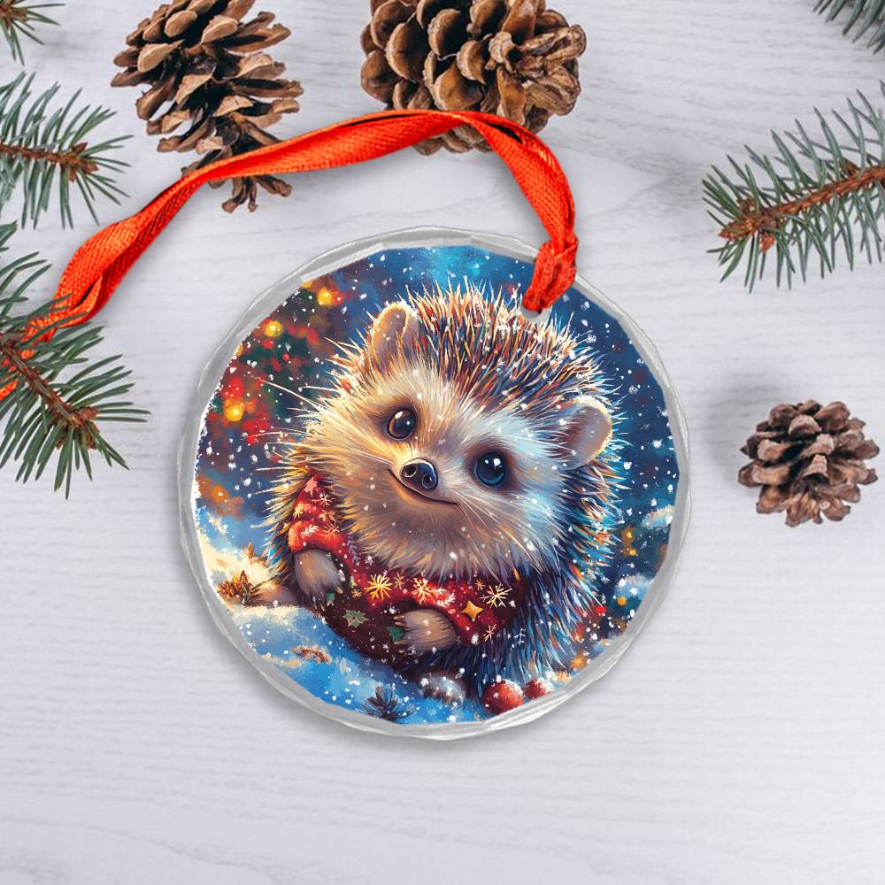 Beautiful Angus Hedgehog Christmas Night Design 1 Glass Ornament