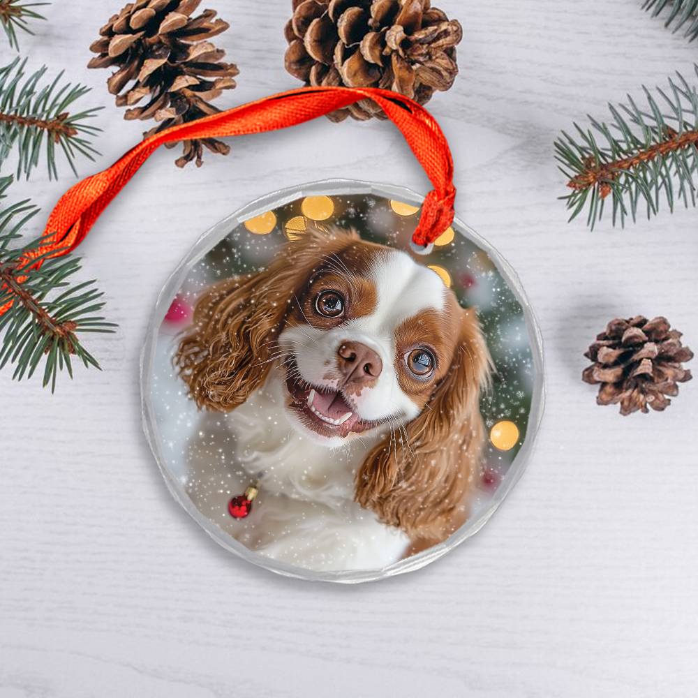 Beautiful Angus Cavalier King Charles Spaniel Dog Christmas Night Design 2 Glass Ornament