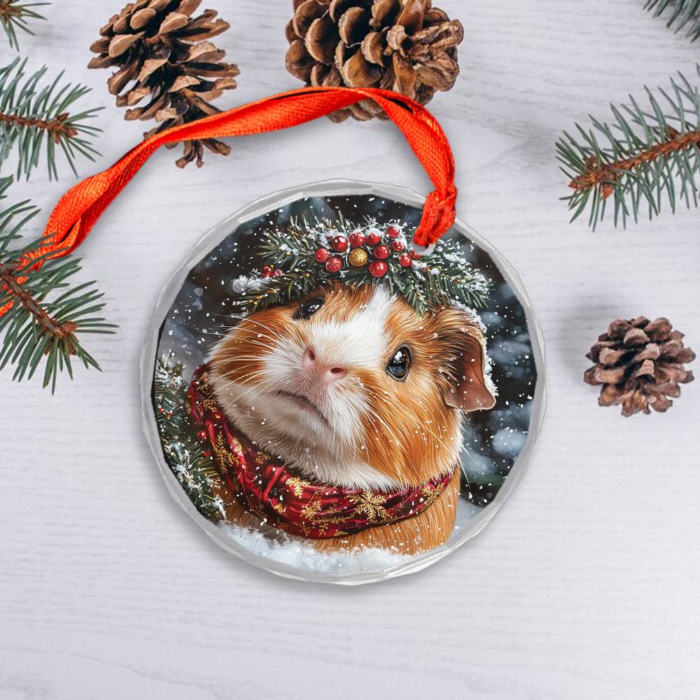 Beautiful Guinea Pig Christmas Night Design 4 Glass Ornament